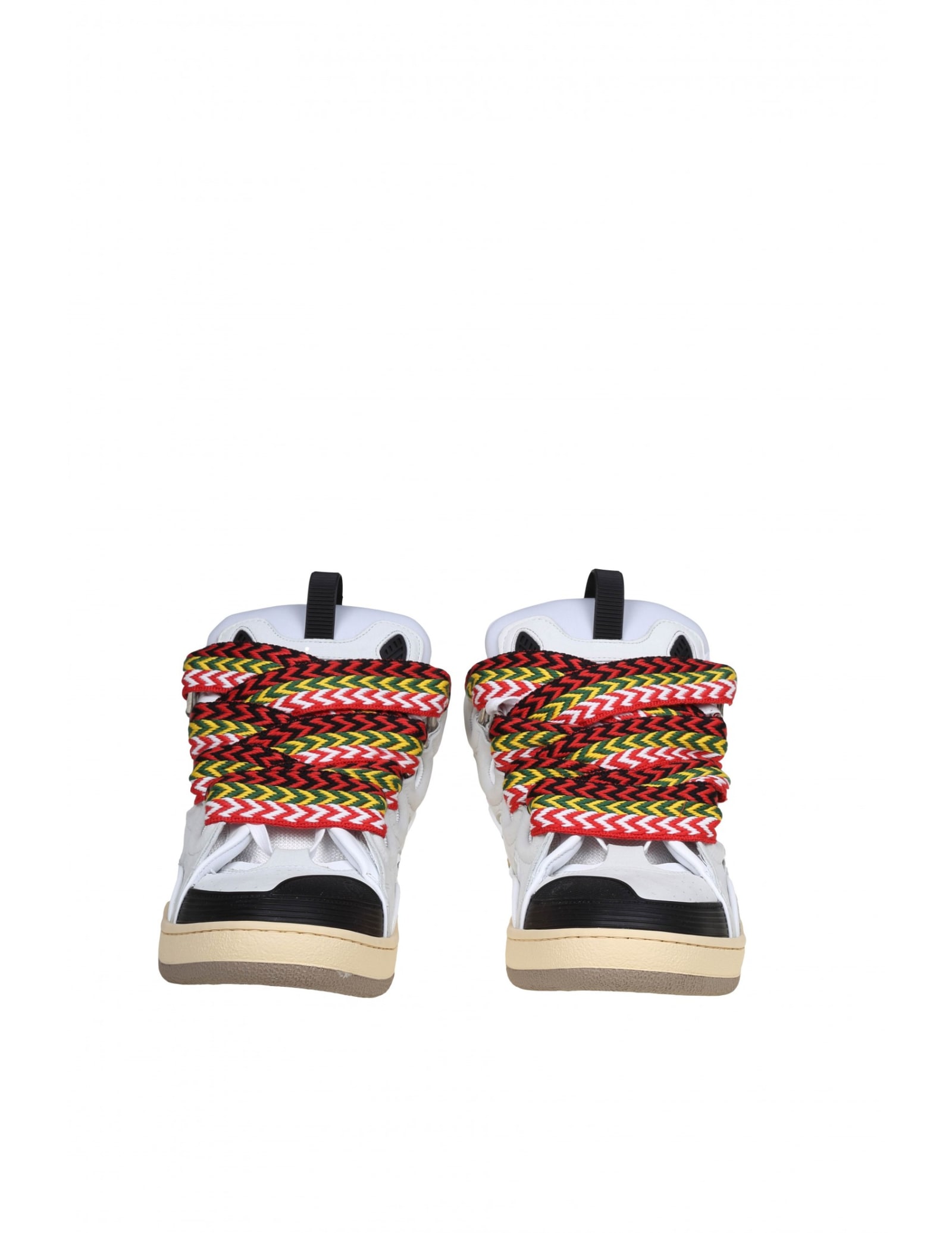 Shop Lanvin Curb Sneakers In Leather And Suede With Multicolor Laces In White