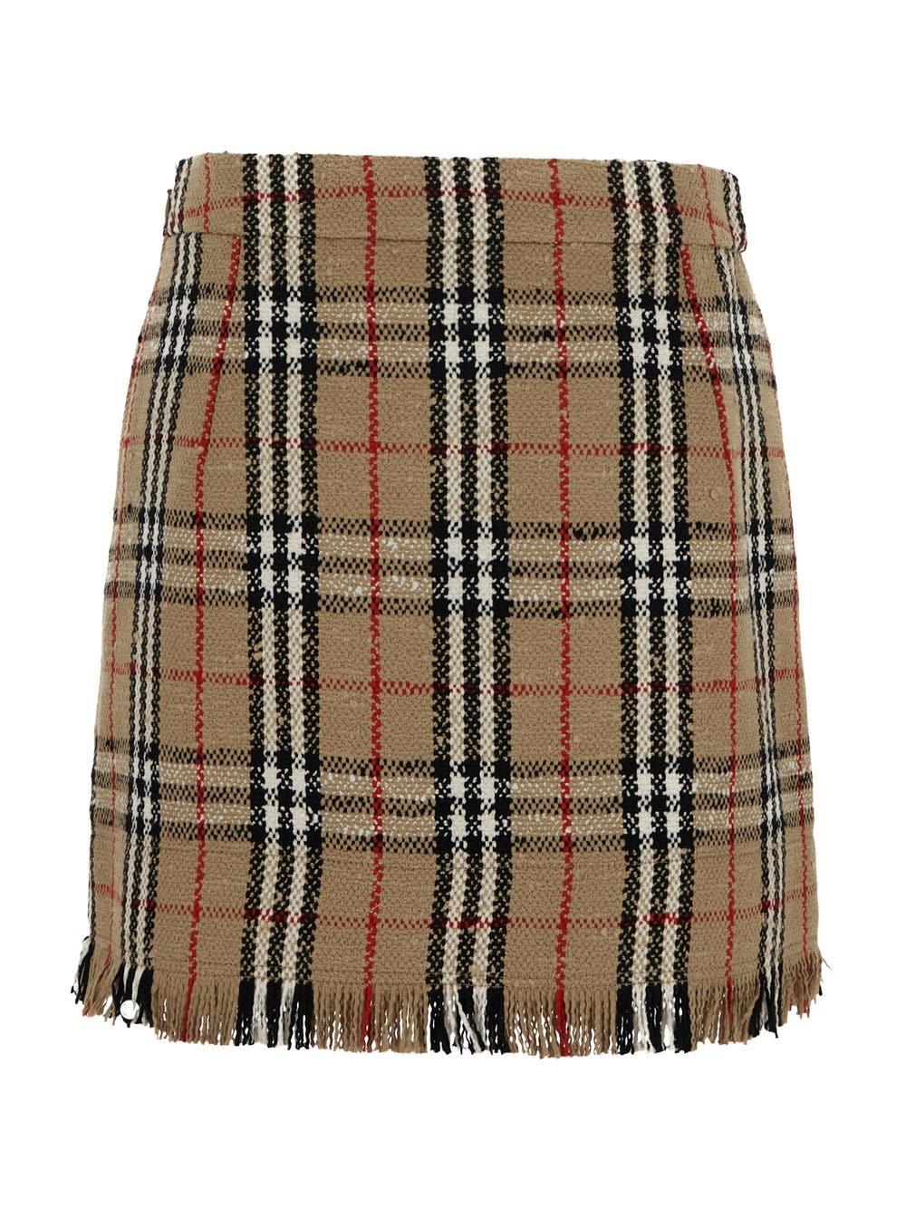 Shop Burberry Vintage Check Bouclè Mini Skirt In Beige