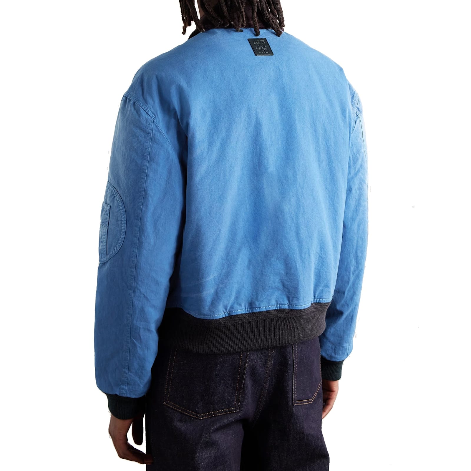 Loewe Blue Washed Effect Zipped Cotton Bomber Jacket In Blue