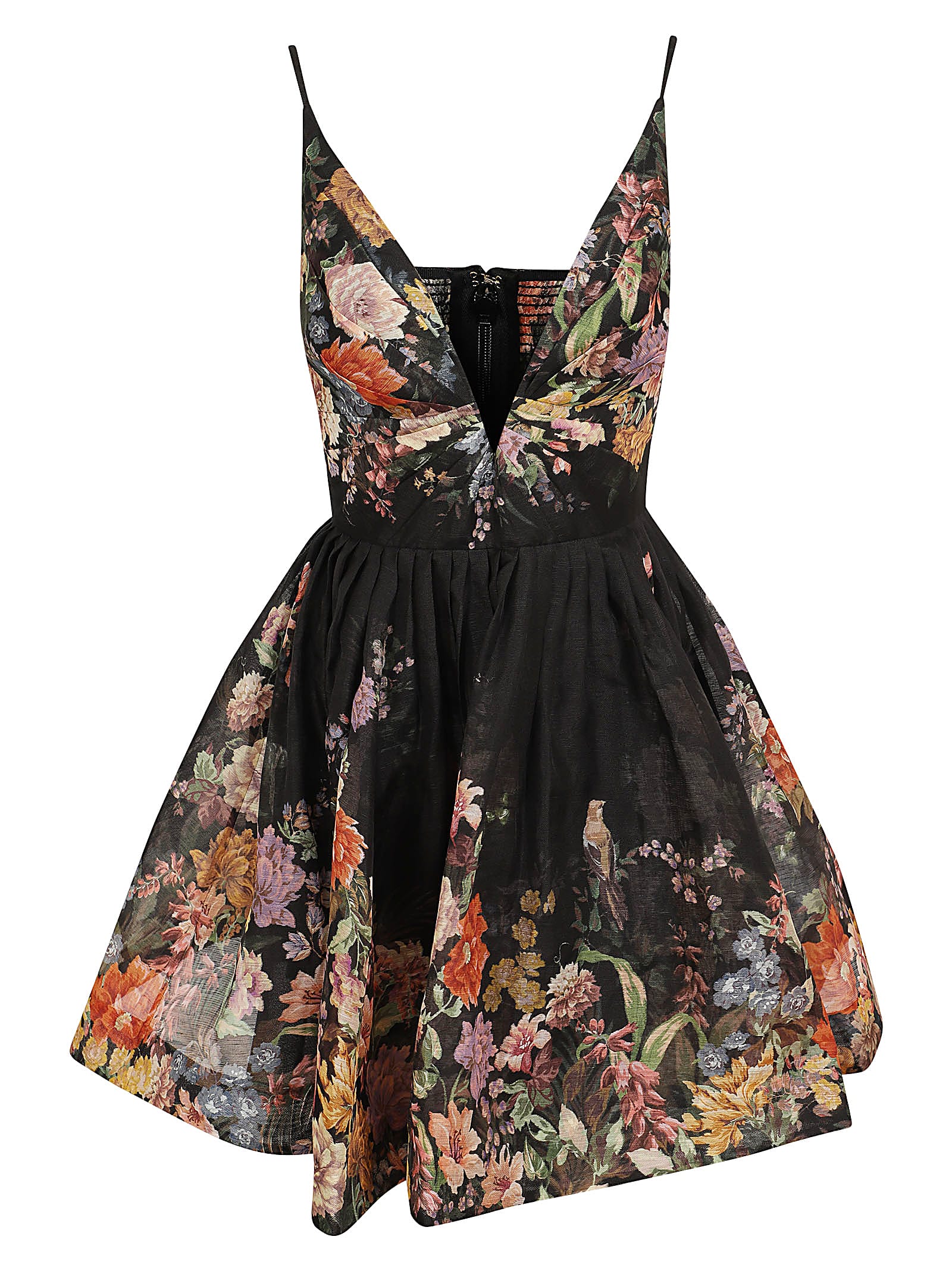 Shop Zimmermann Pavilion V Neck Mini Dress In Blkmlfl Black Multi Floral