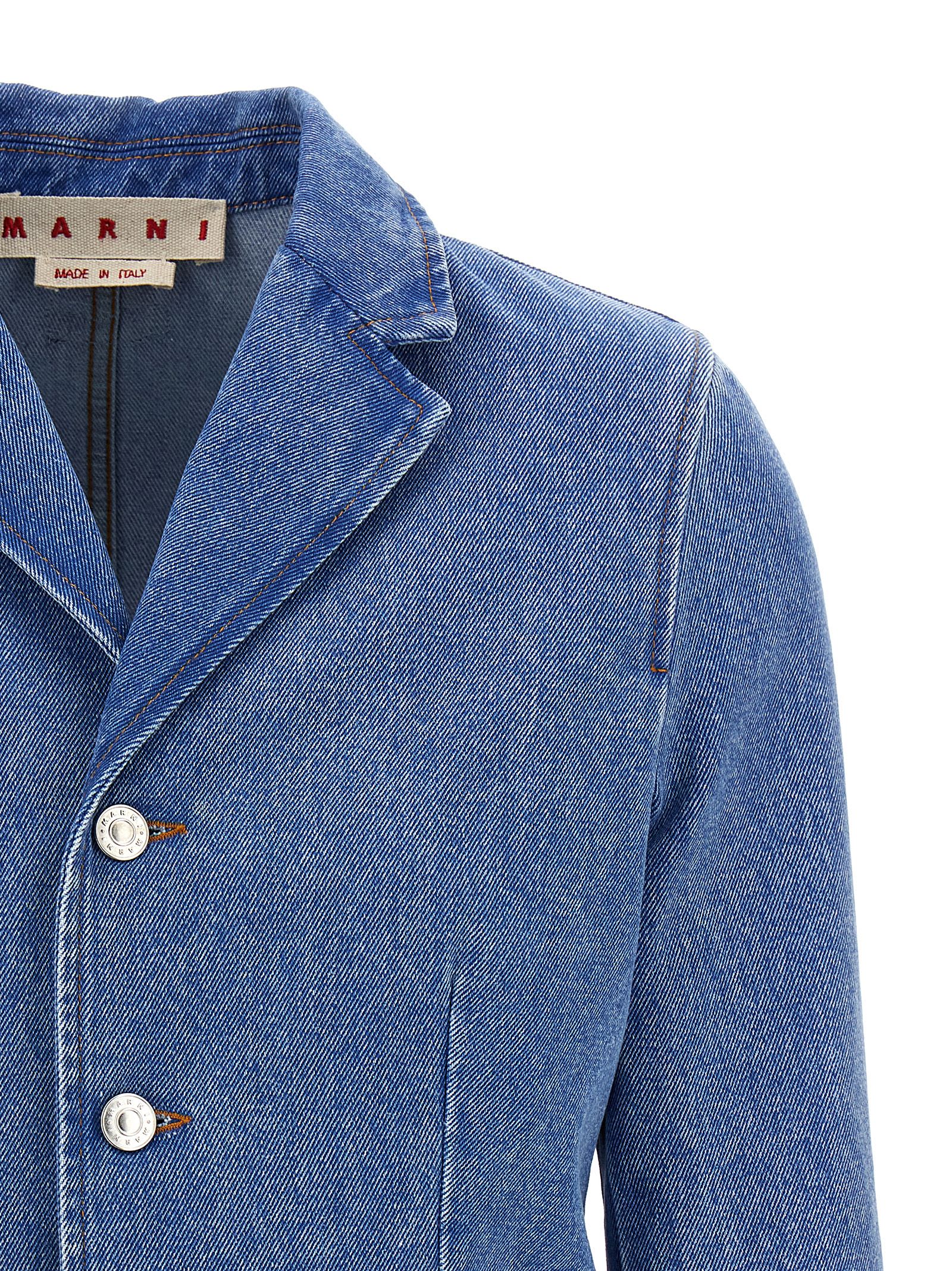 Shop Marni Bleached Coated Blazer In Blue