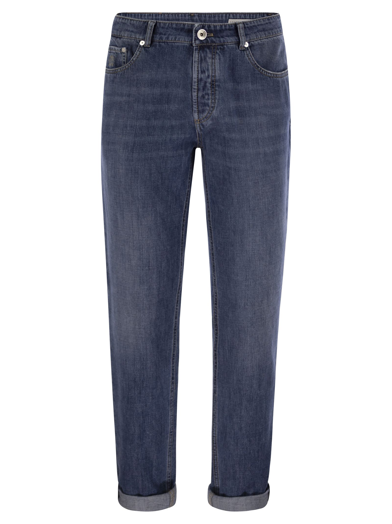 Shop Brunello Cucinelli Five-pocket Traditional Fit Trousers In Lightweight Denim In Medium Denim