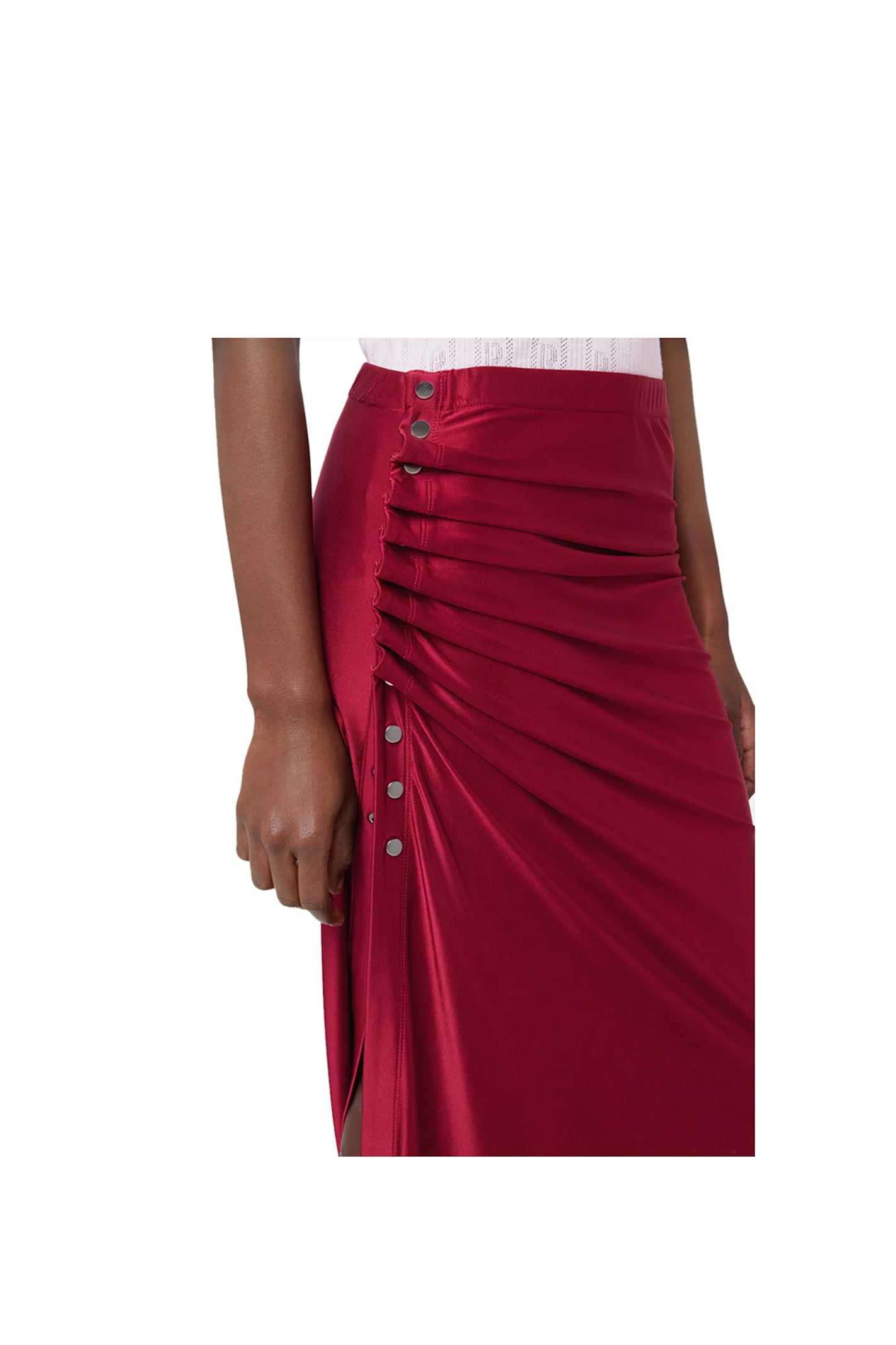 Rabanne Gathered Jersey Midi Skirt In Scarlet Red In Scarlet Red