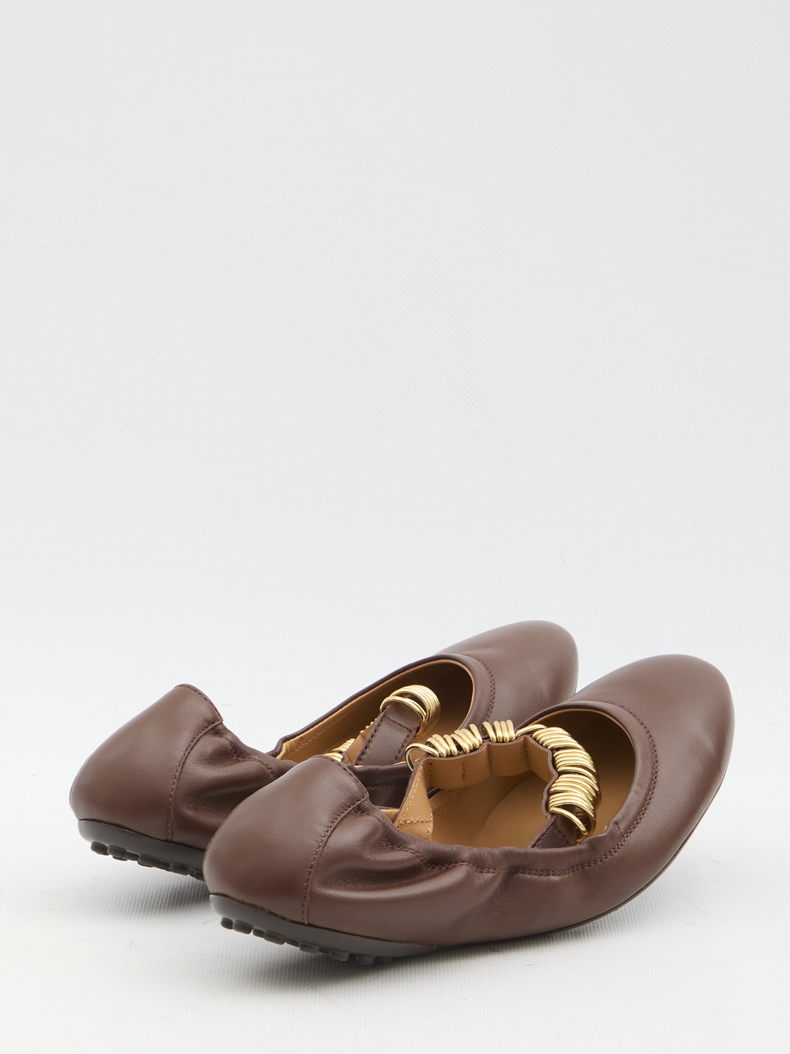 Shop Tod's Ballet Flats With Decorative Rings On The Front In Leather In Brown