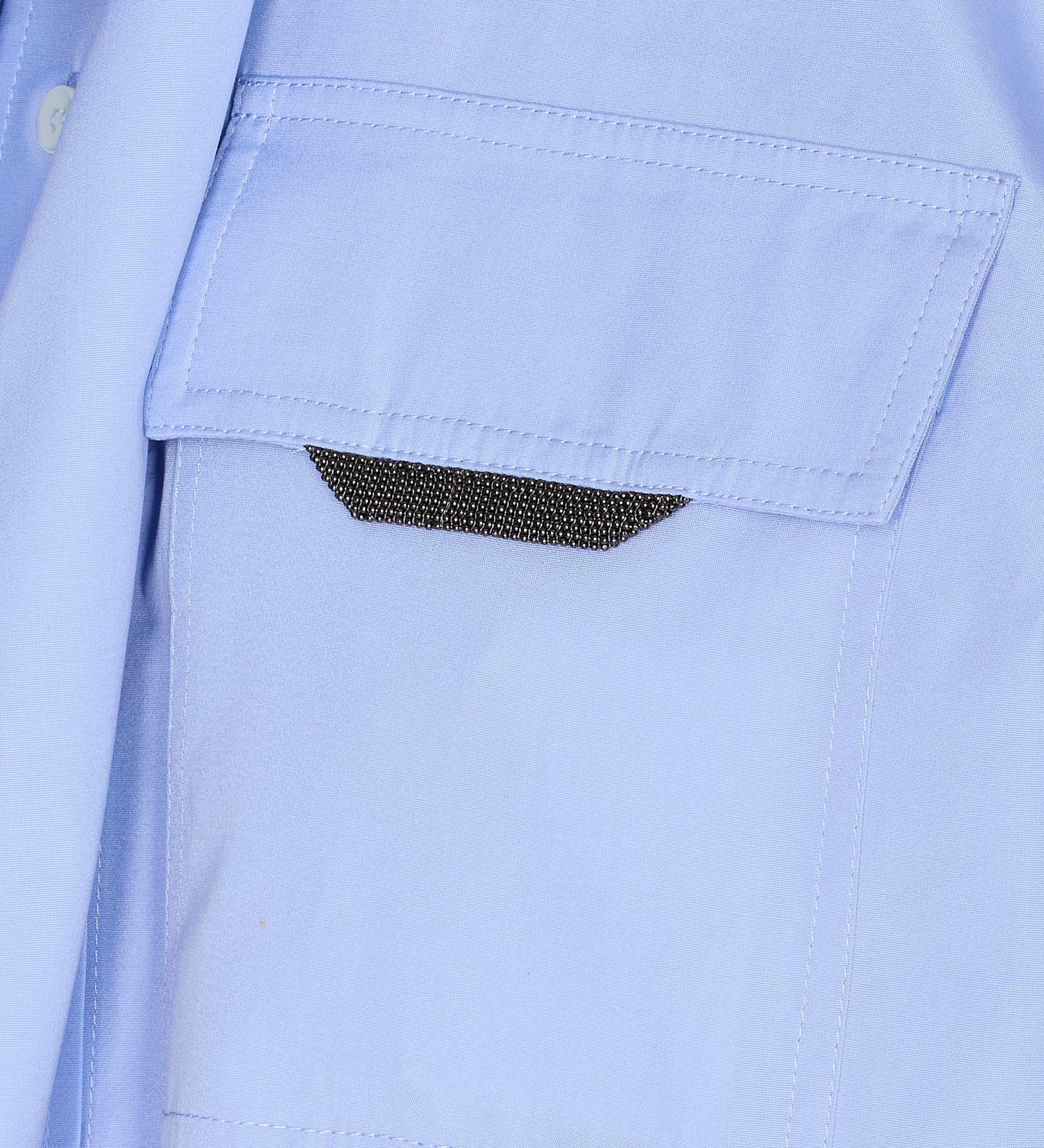 Brunello Cucinelli Women Lavalliere Shirt With Shiny Flap Detail In Blue