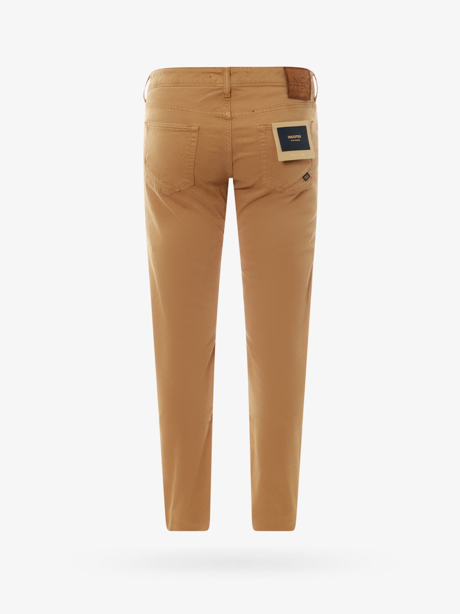 Incotex Stretch Cotton Trouser With Back Suede Logo Patch In Brown