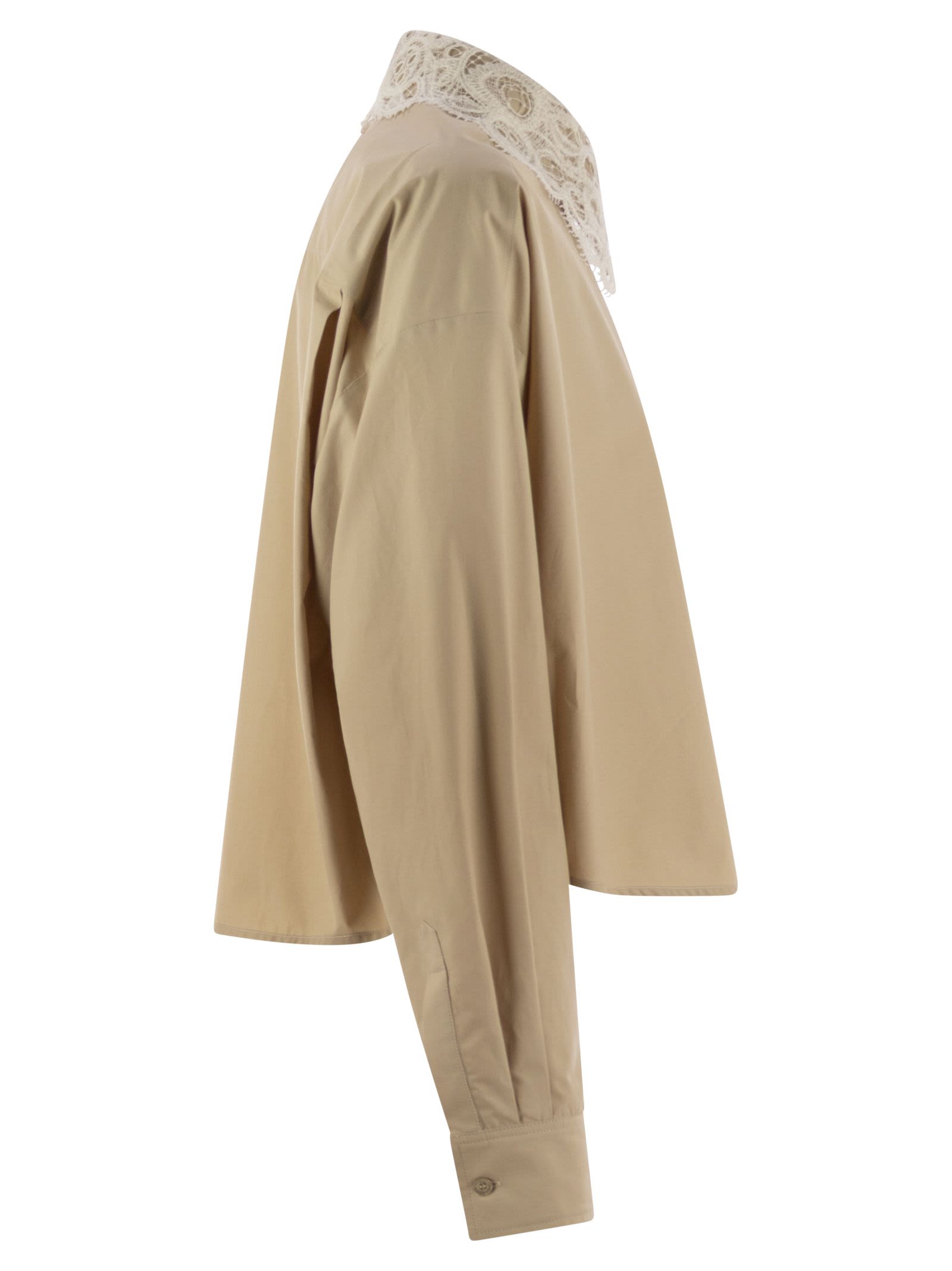 Fabiana Filippi Cropped Shirt With Lace Collar In Beige