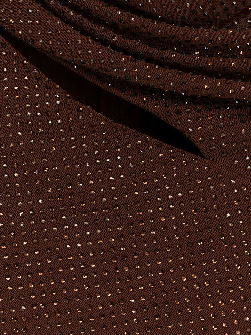 Self-portrait Crystal-embellished Draped Mesh Top In Brown