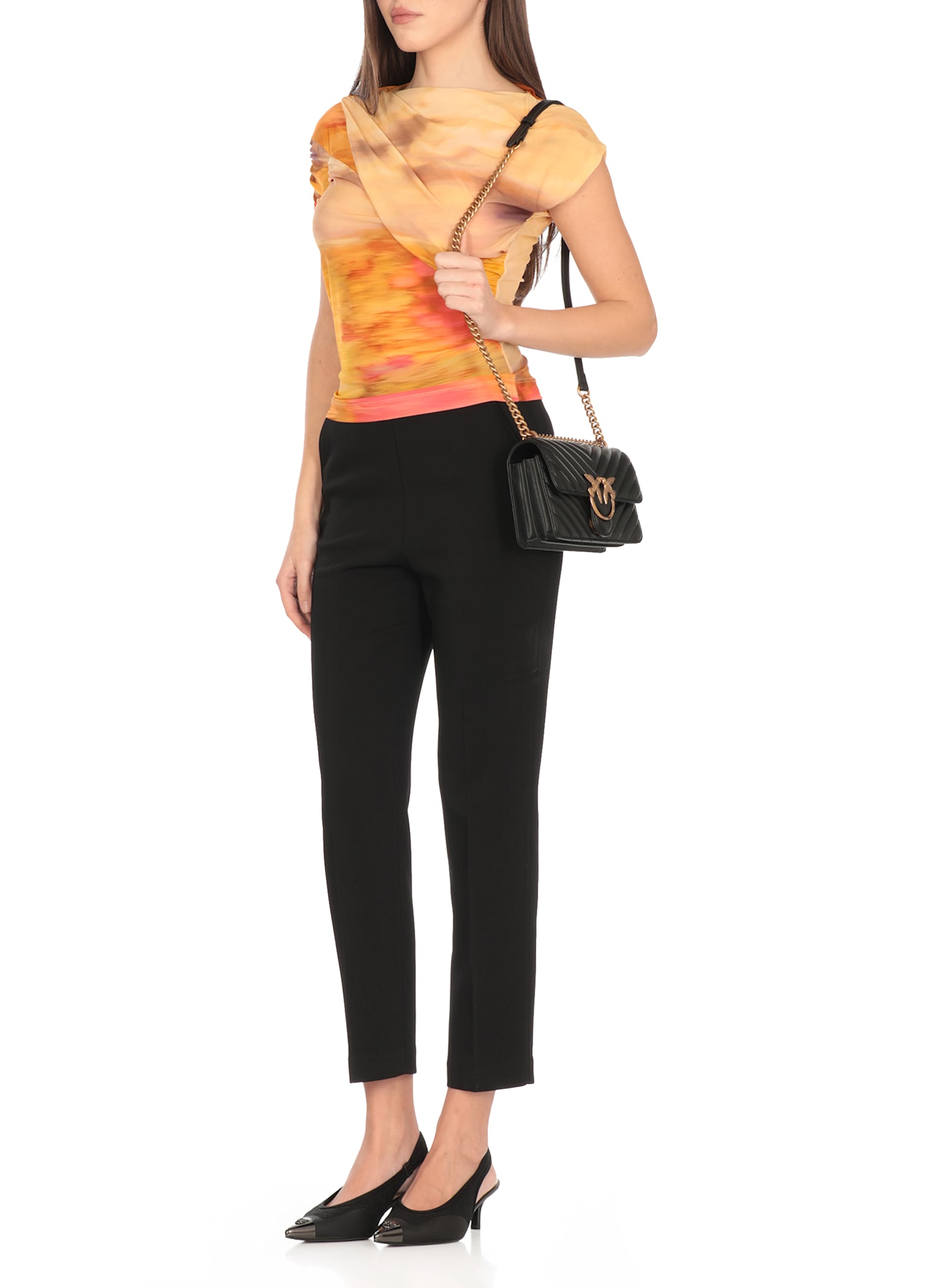 Pinko Asymmetric Crop Top With Landscape Print