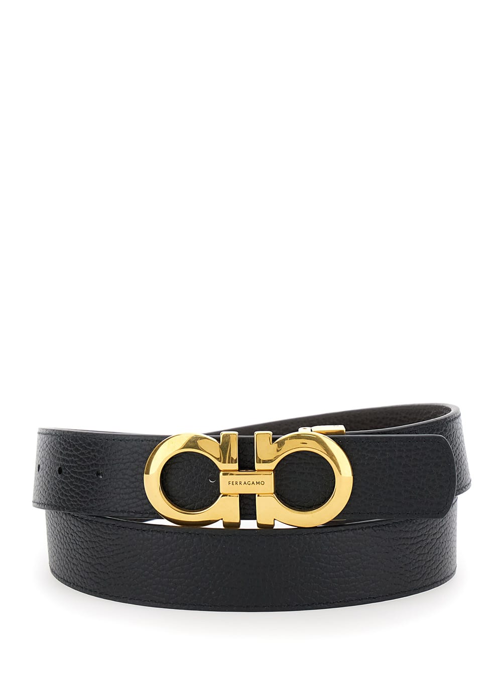 Shop Ferragamo Brown And Black Reversible Belt With Gancini Buckle In Hammered Leather Man