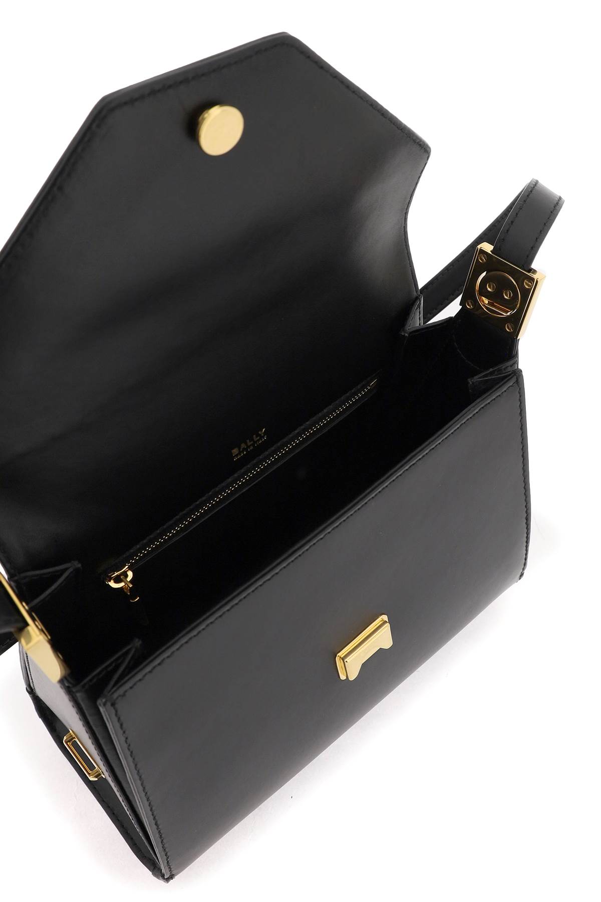Shop Bally Leather Emblem Bag In Black Oro (black)