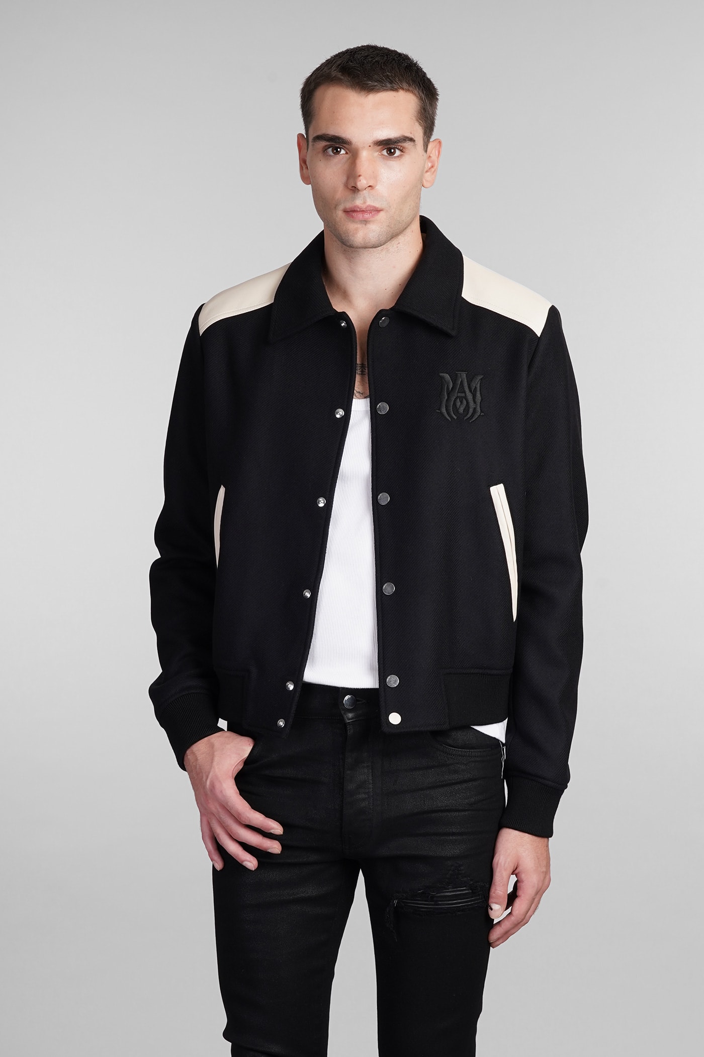 Shop Amiri Bomber In Black Wool