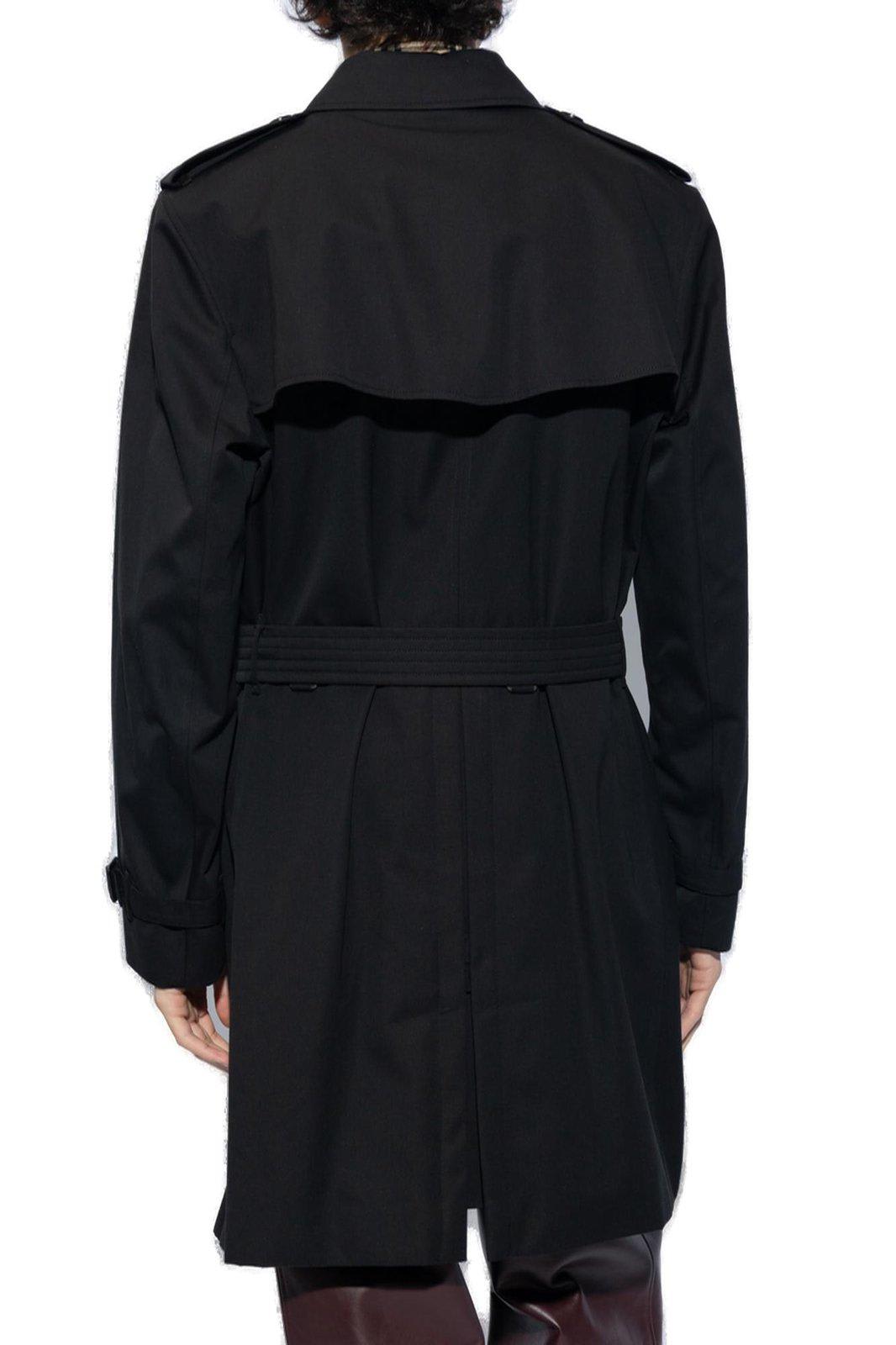 Shop Burberry Belted Double-breasted Trench Coat In Nero