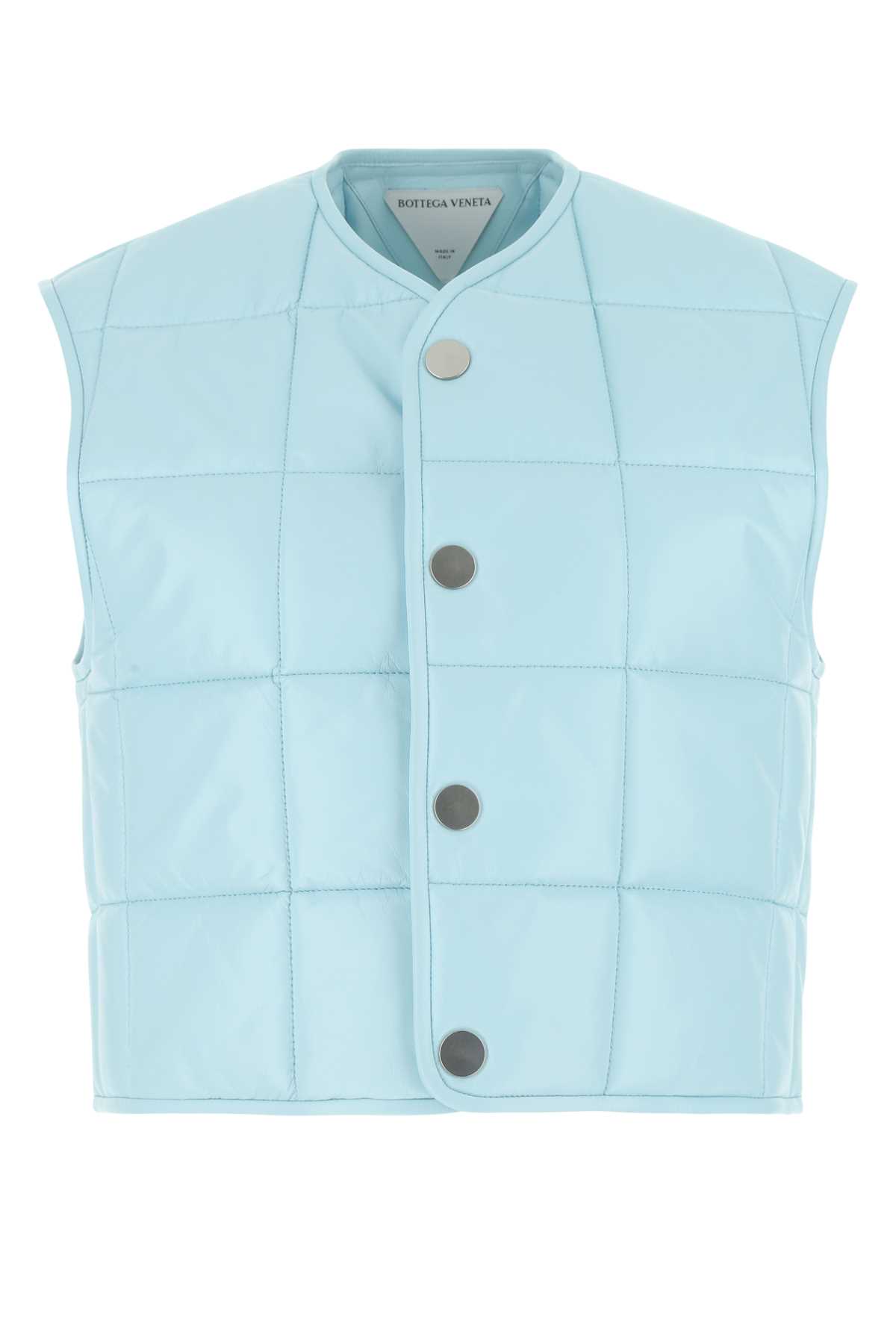 Pastel Light-blue Nappa Leather Padded Vest