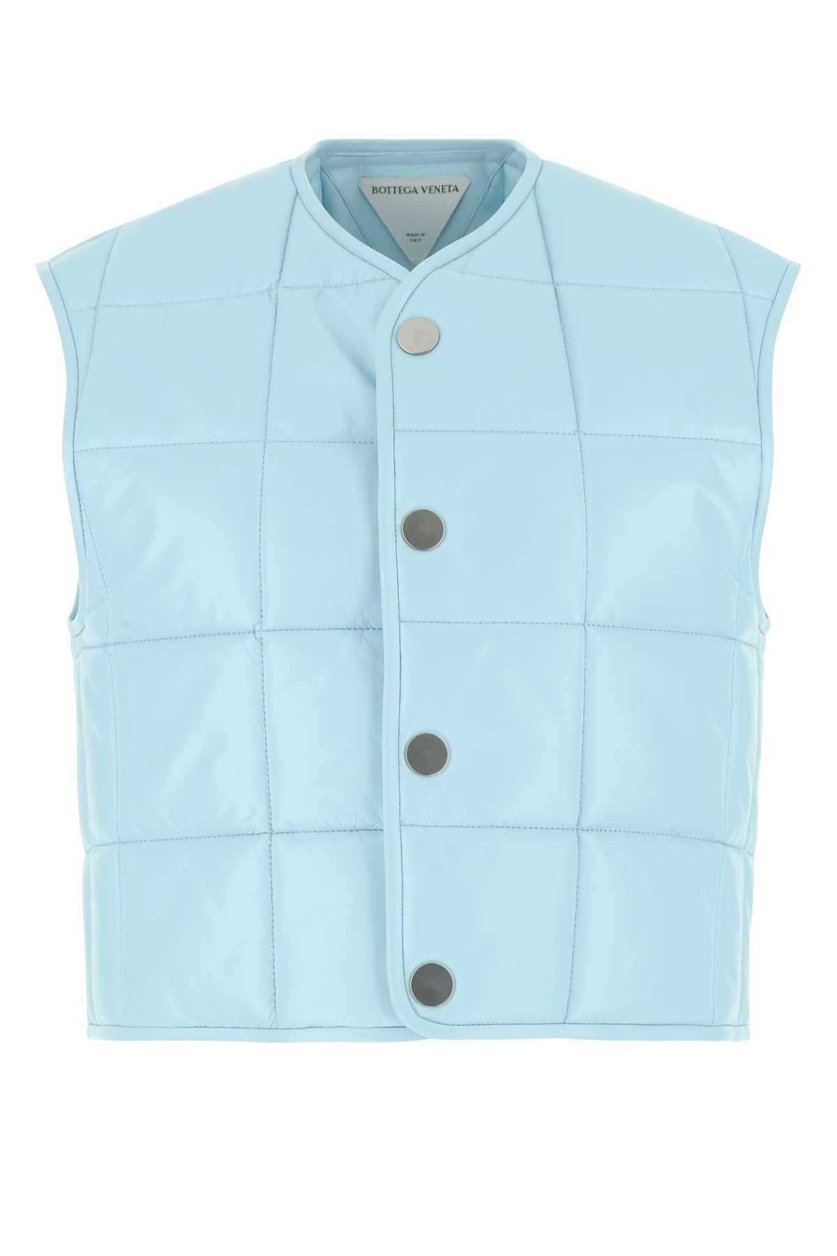 Shop Bottega Veneta Pastel Light-blue Nappa Leather Padded Vest In 8955