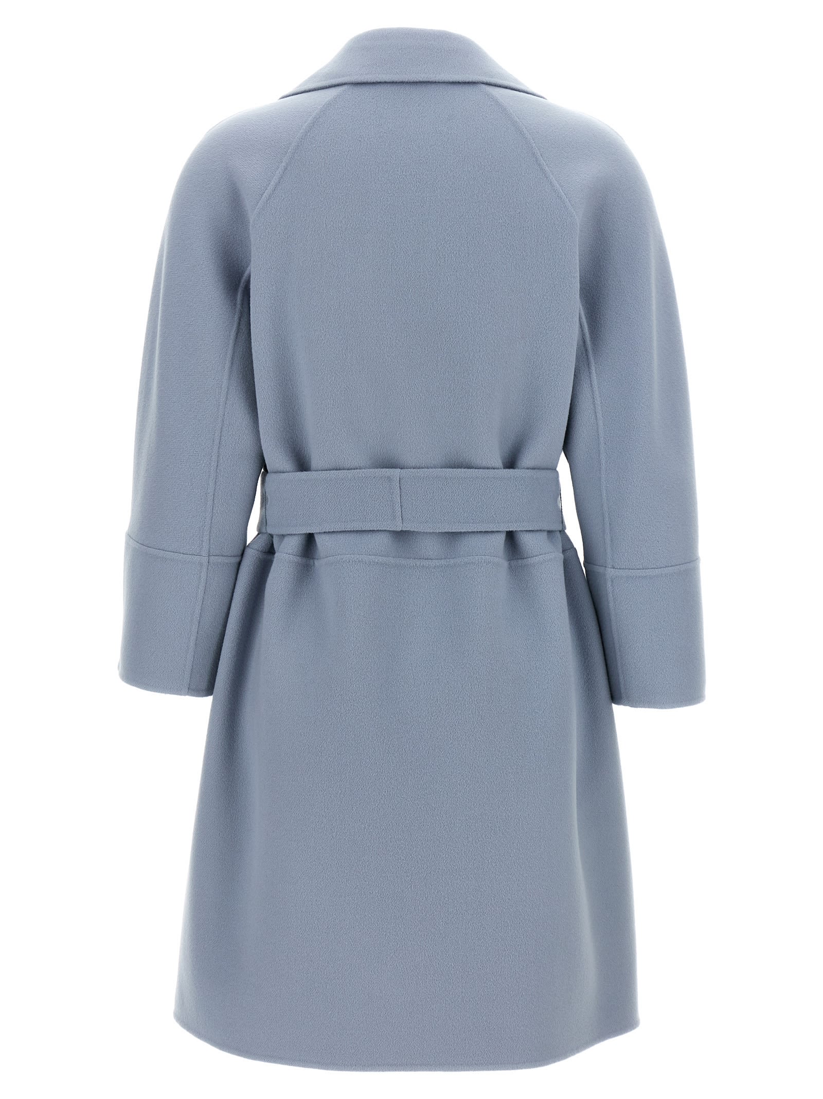 S Max Mara Coat Belted At Waist With Notched Lapels In Light Blue