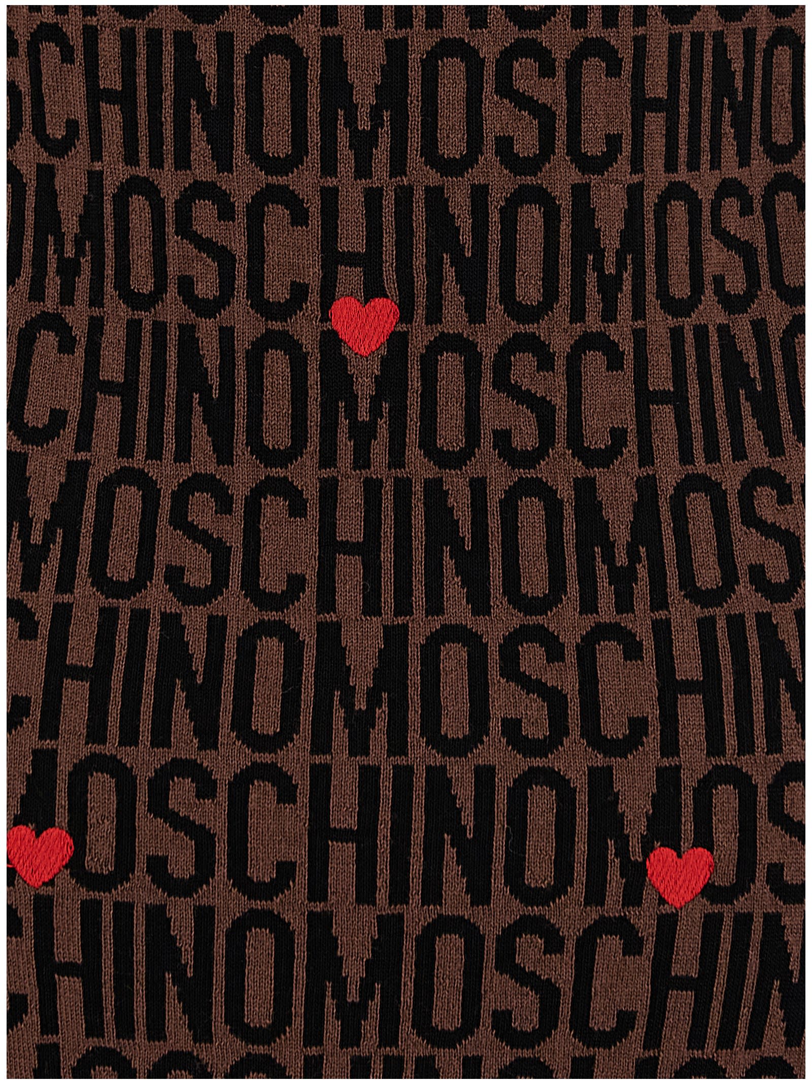 Shop Moschino Logo Dress In Brown