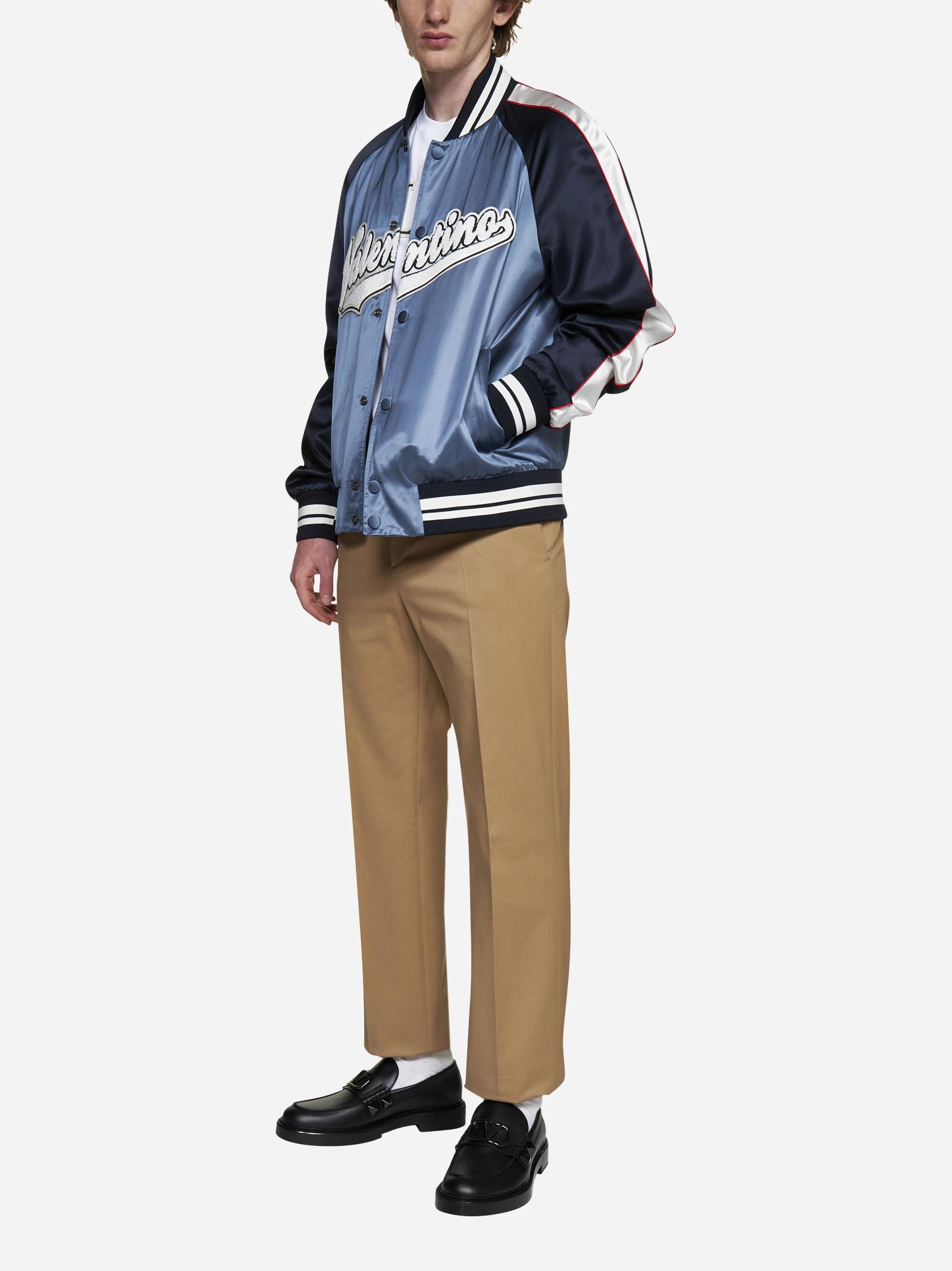 Valentino Logo-patch Viscose And Cotton Bomber Jacket In 7na