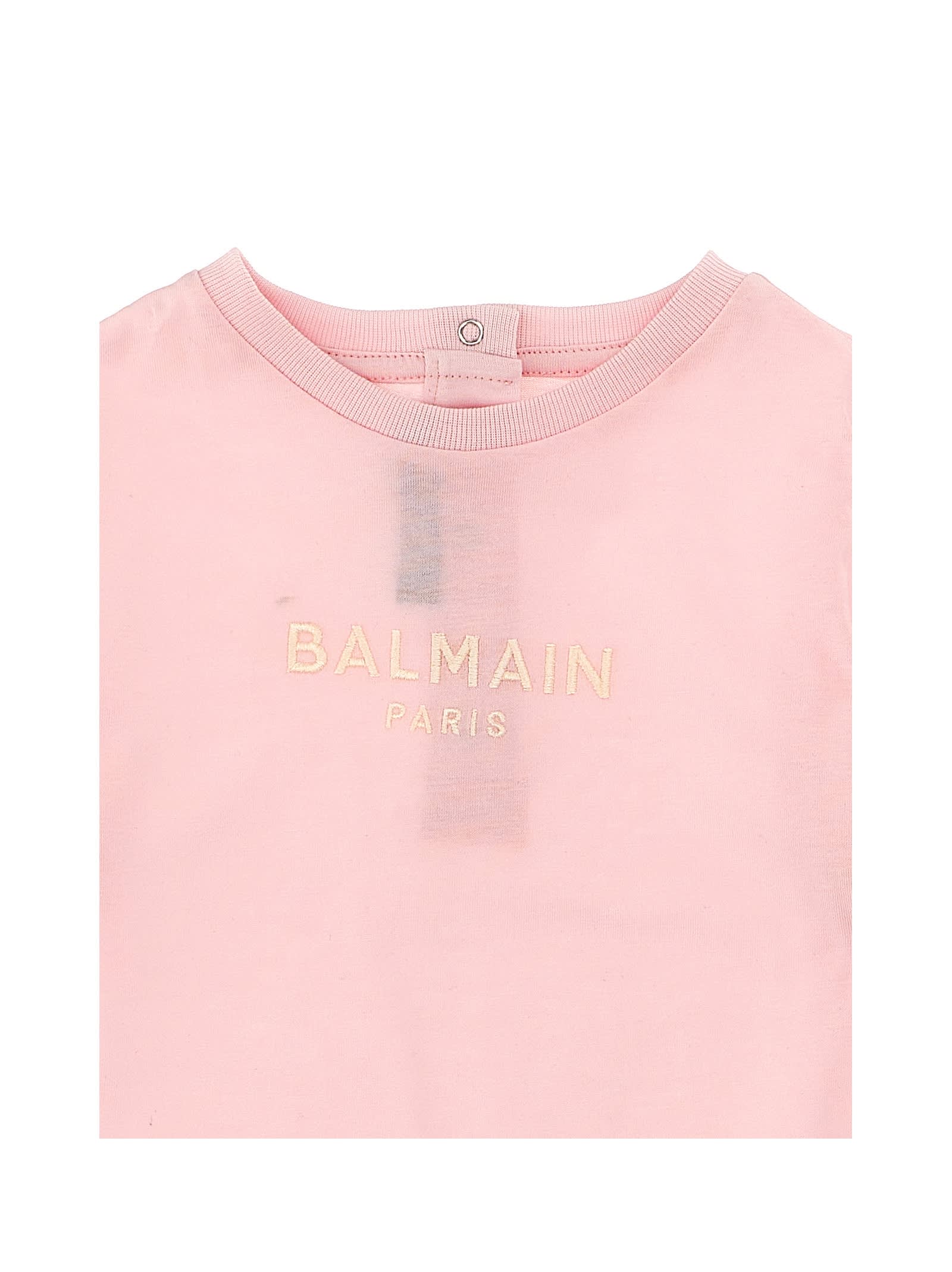 Shop Balmain Logo Embroidery T-shirt In Pink