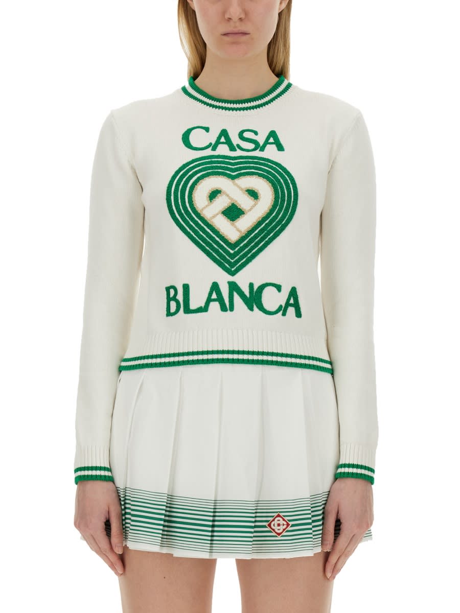 Shop Casablanca Jersey With Logo In Ivory