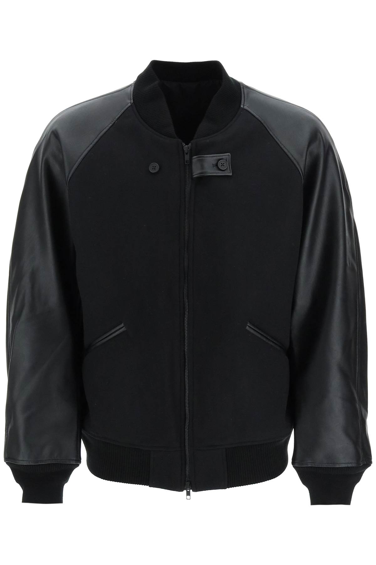 Y-3 Padded Wool Blend And Faux Leather Bomber Jacket