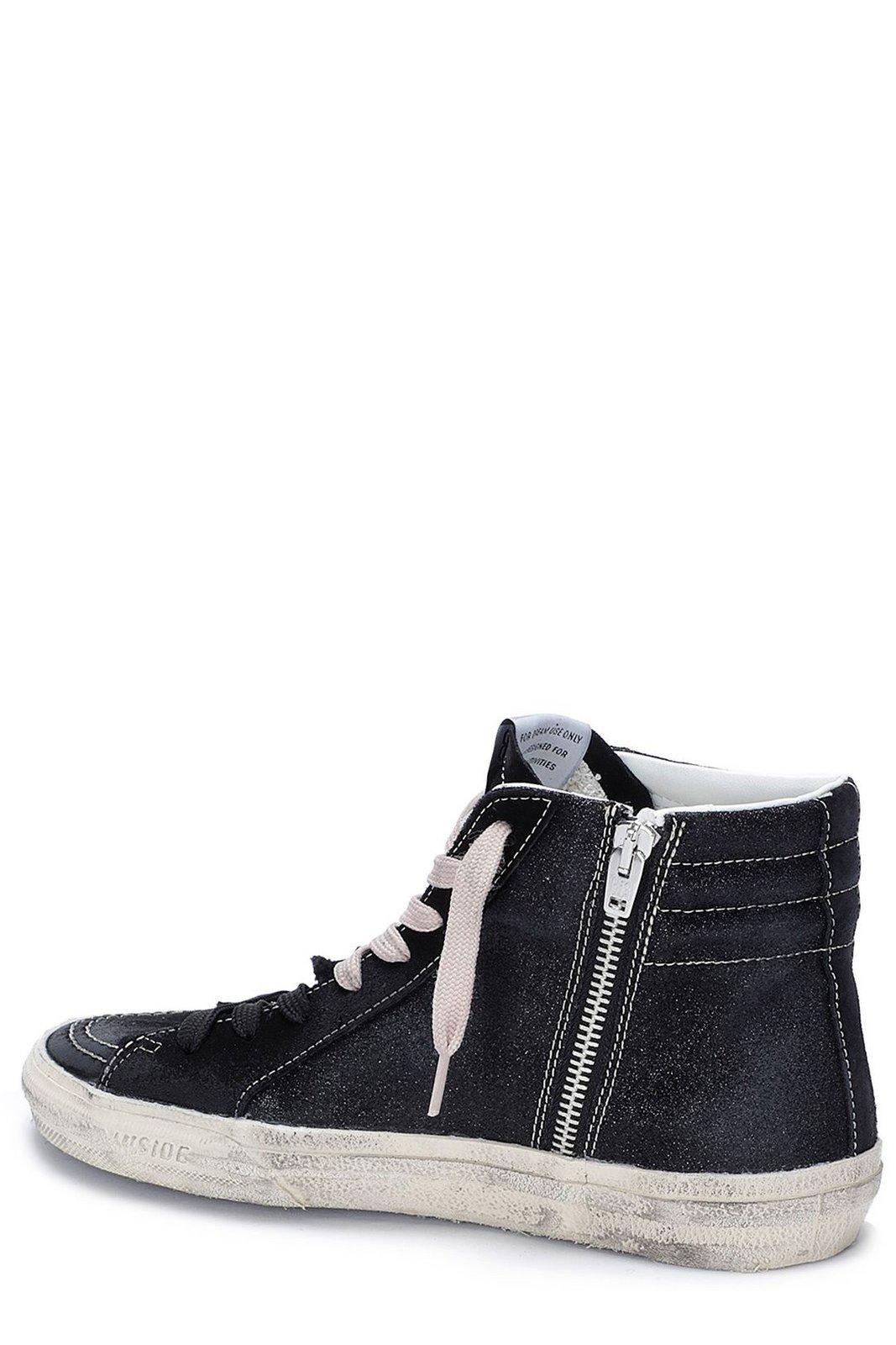 Golden Goose Slide Classic Glitter Upper Suede Toe Leather Star In Black