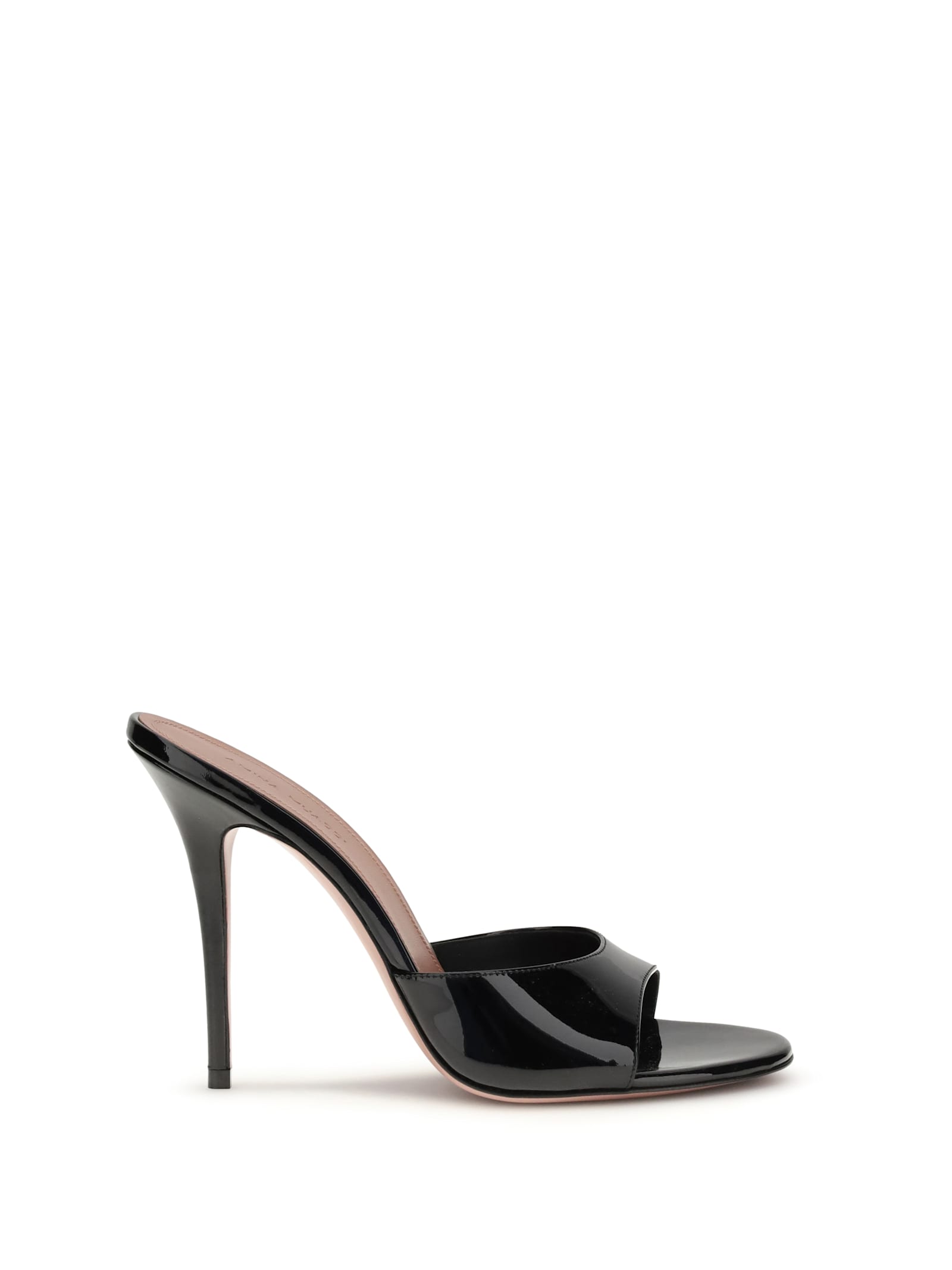 Amina Muaddi Black Calf Leather Bos Taurus Stiletto Heel Sandals In Black