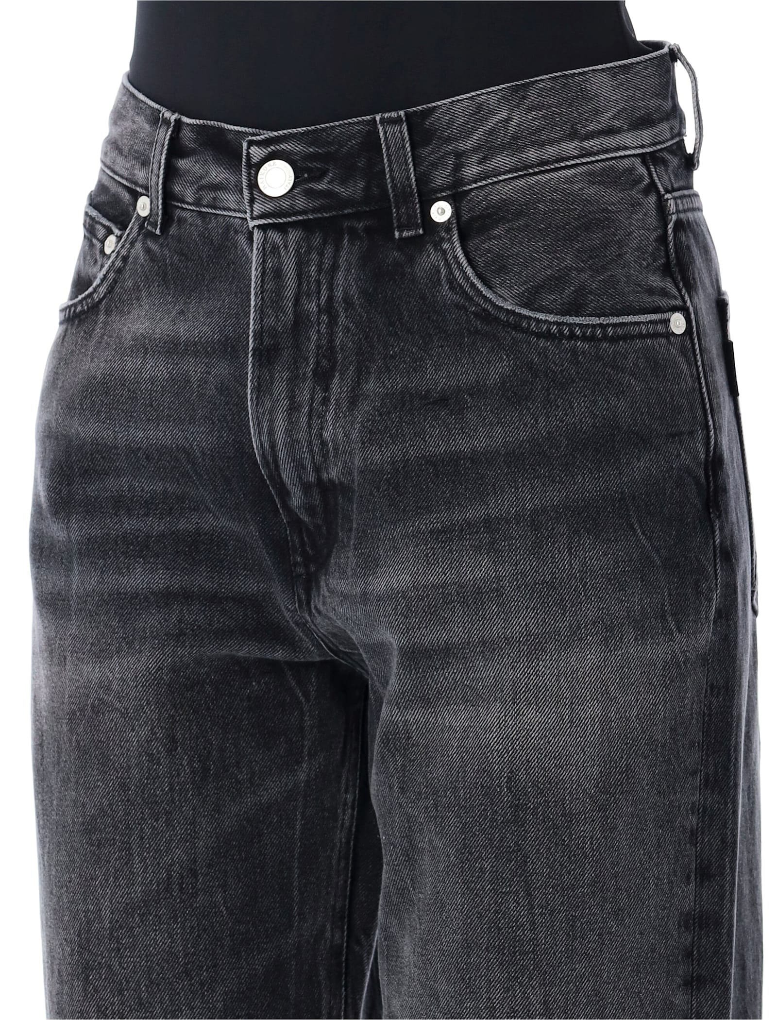 Haikure 'korea' Grey Jeans With Faded Effect And Logo Patch On The Back In Black