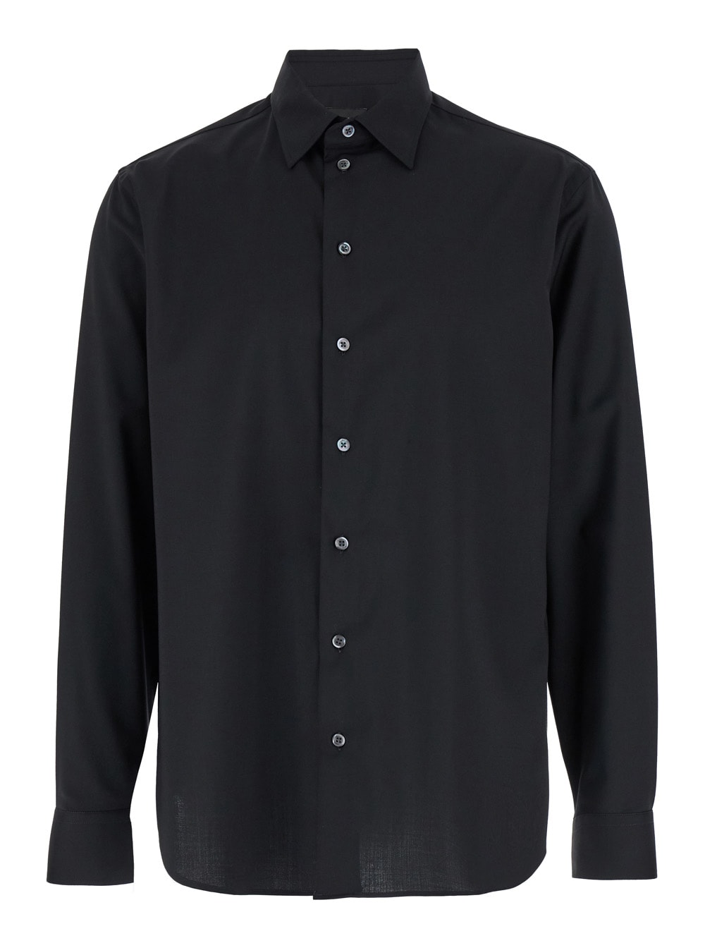 Emporio Armani Black Shirt With Pointed Collar In Wool Blend Man