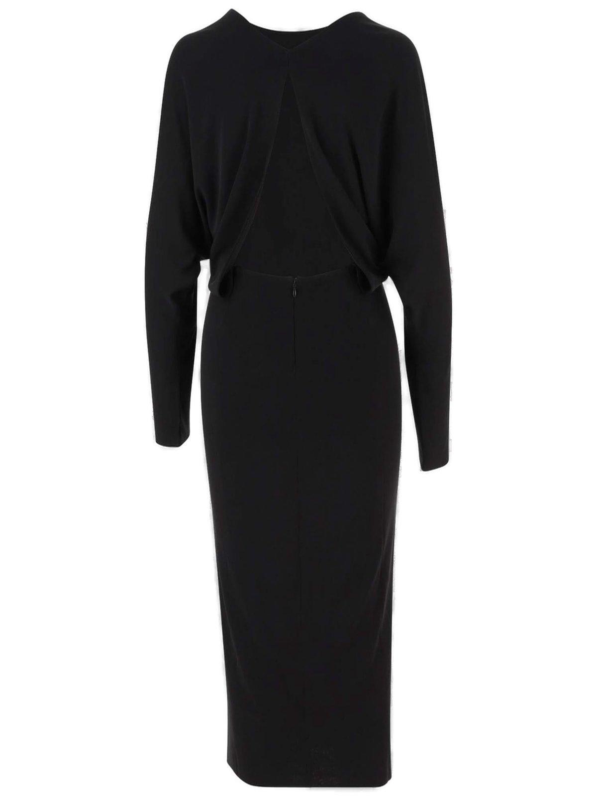 Shop Khaite The Trina Long-sleeved Open-back Midi Dress In Black