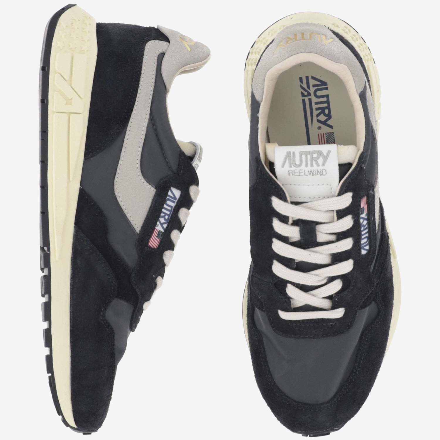 Shop Autry Reelwind Low Nylon And Suede Sneakers In Black
