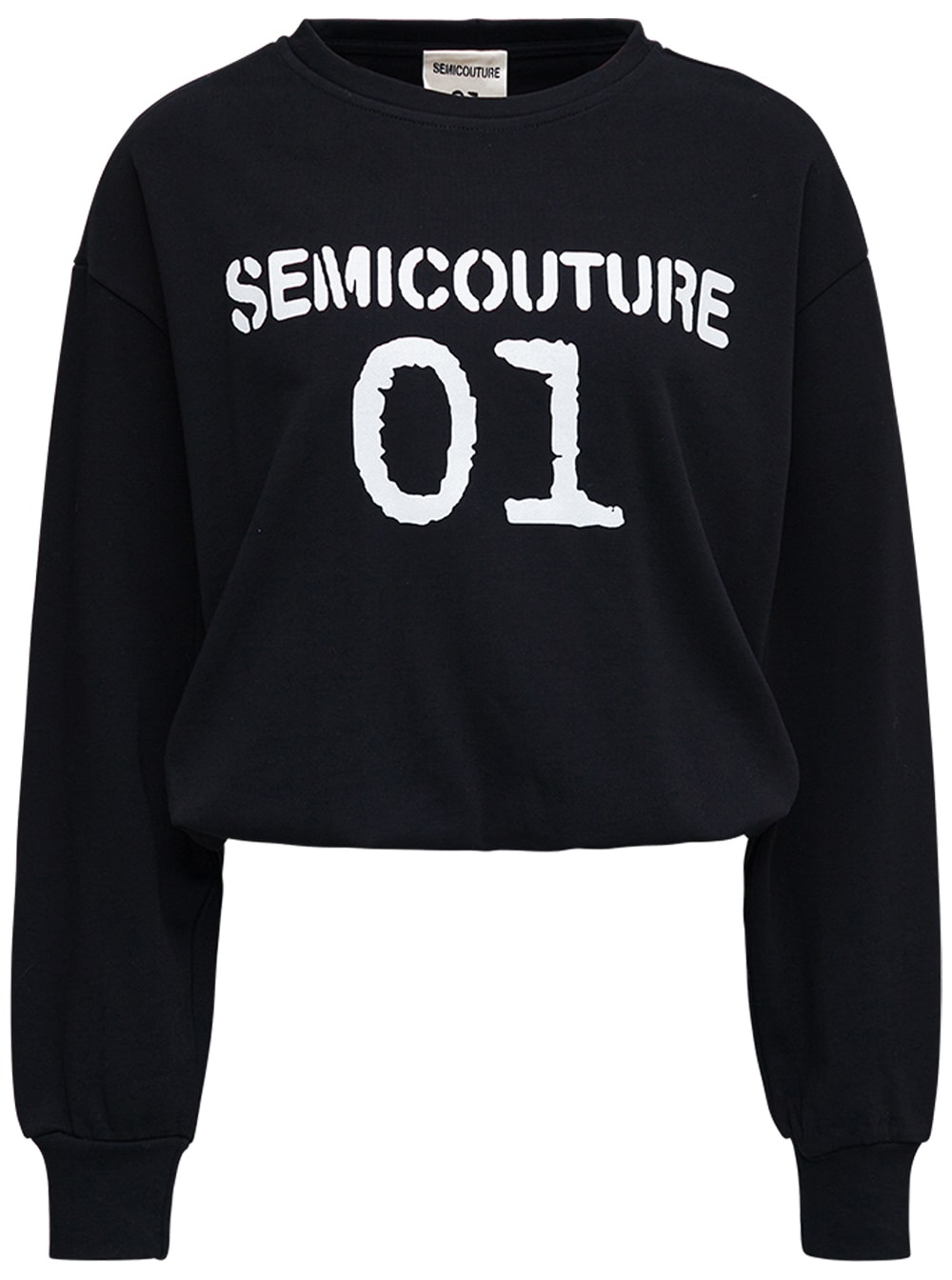 SEMICOUTURE Black Cotton Sweatshirt With Logo Print