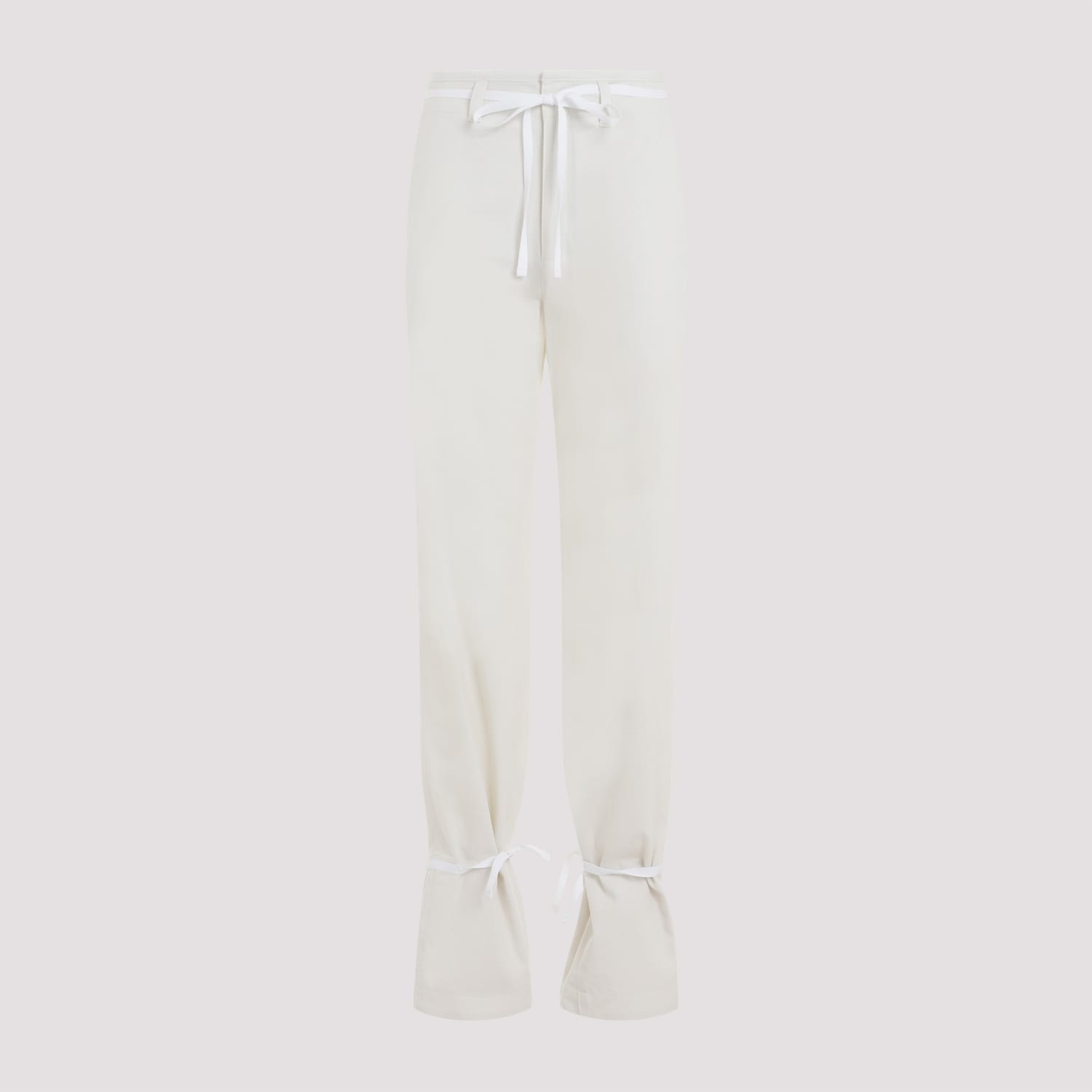 Shop Lemaire Straight Pants With Strings In Chalk