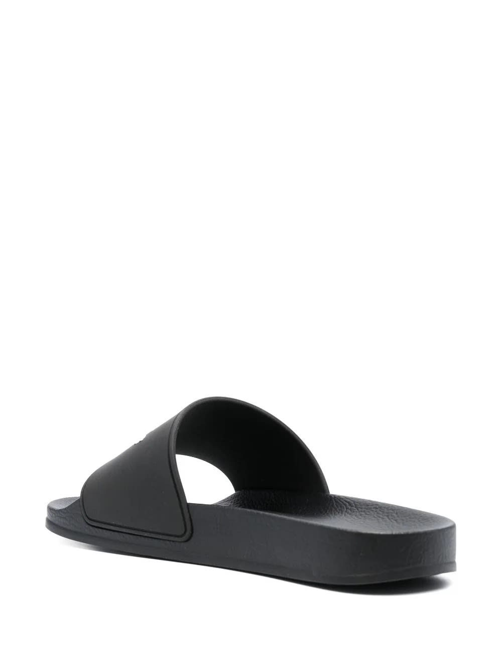 Shop Palm Angels Black Slippers With White Logo