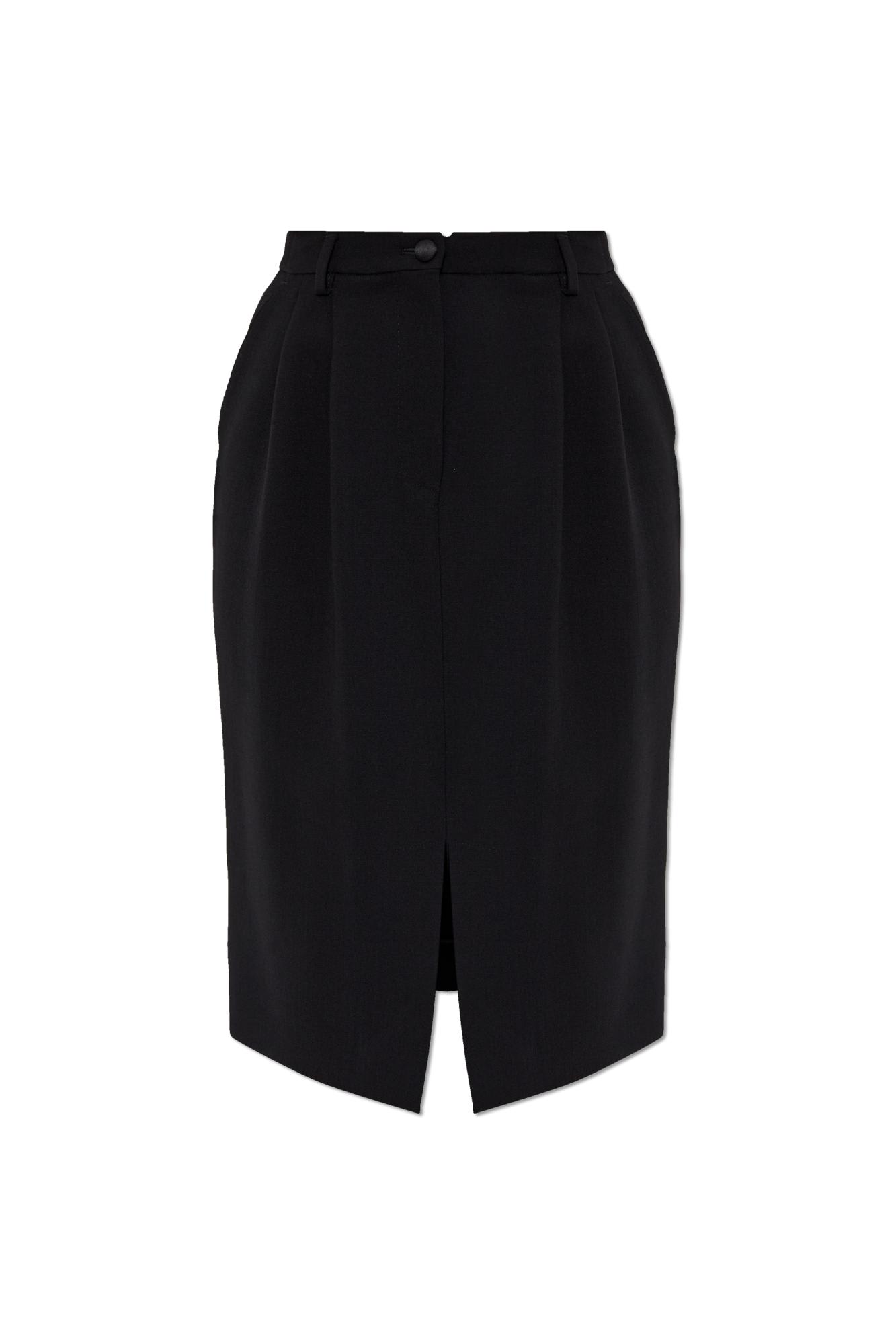 Dolce & Gabbana Double Wool Crepe Midi Skirt In Black