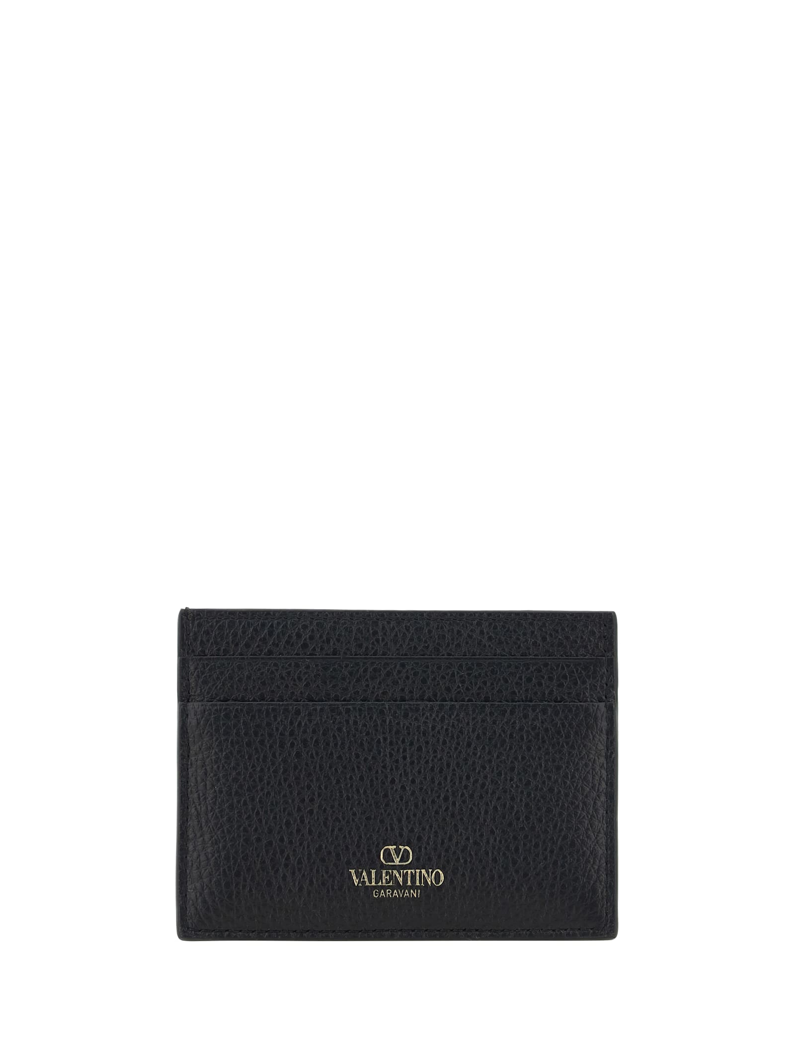 Valentino Rockstud Grainy Leather Card Holder In Nero