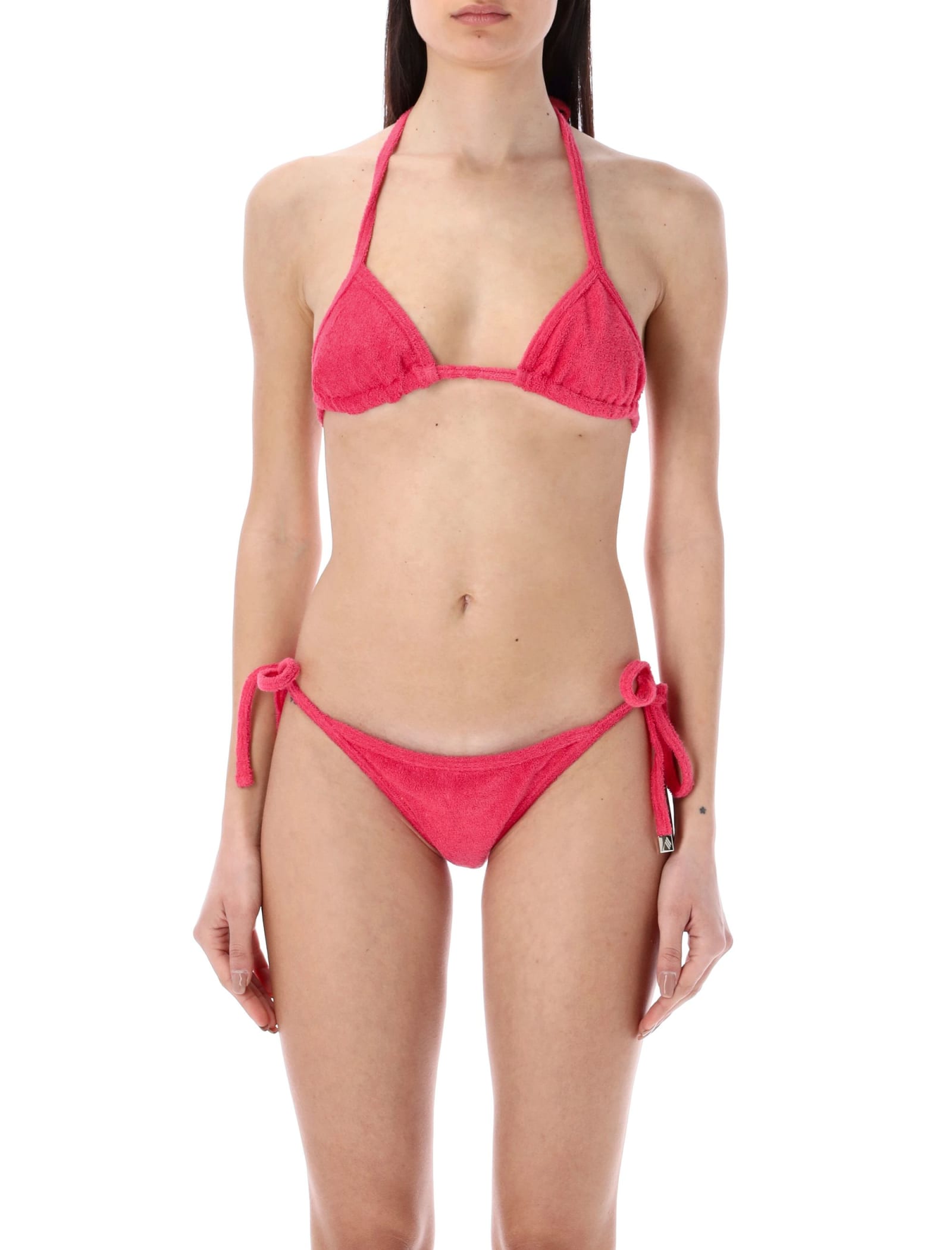 Shop Attico Terry Cloth Jersey Bikini In Watermelon