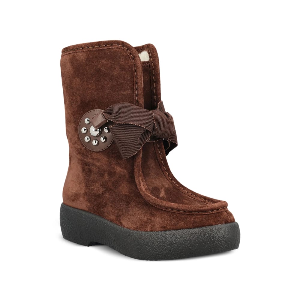 Valentino Suede Sheep Shearling Snow Booties In Brown