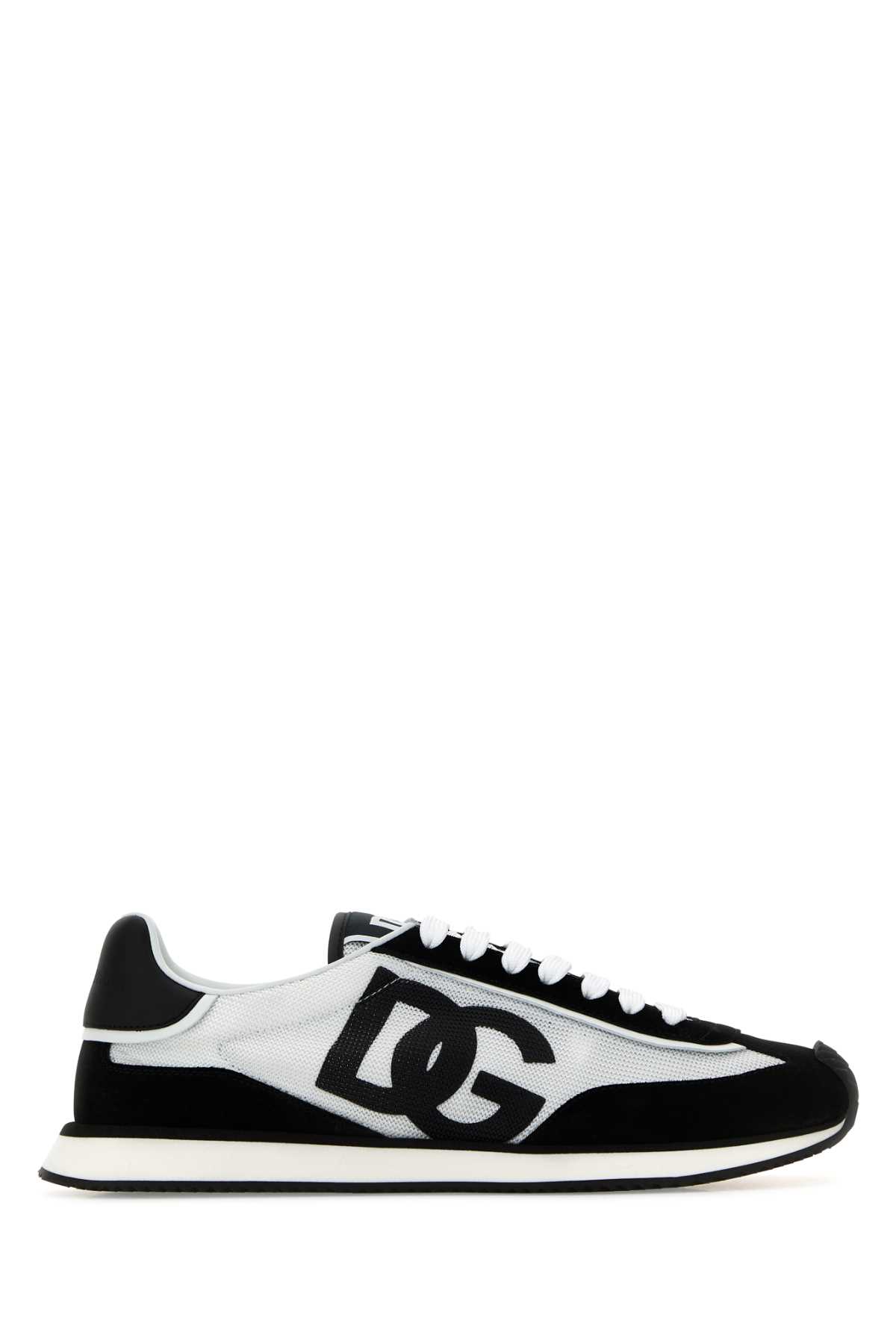Dolce & Gabbana Two-tone Mesh And Suede Dg Aria Sneakers In Whiteblack