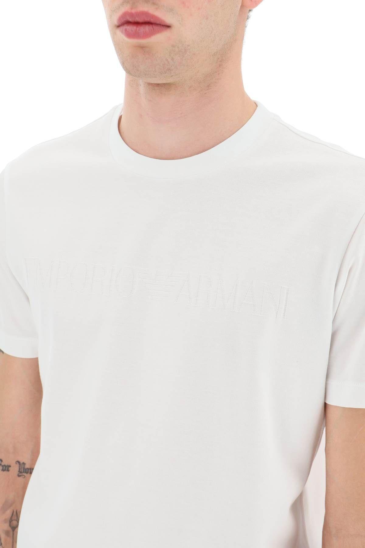 Emporio Armani Cotton T-shirt With Jacquard Logo In White