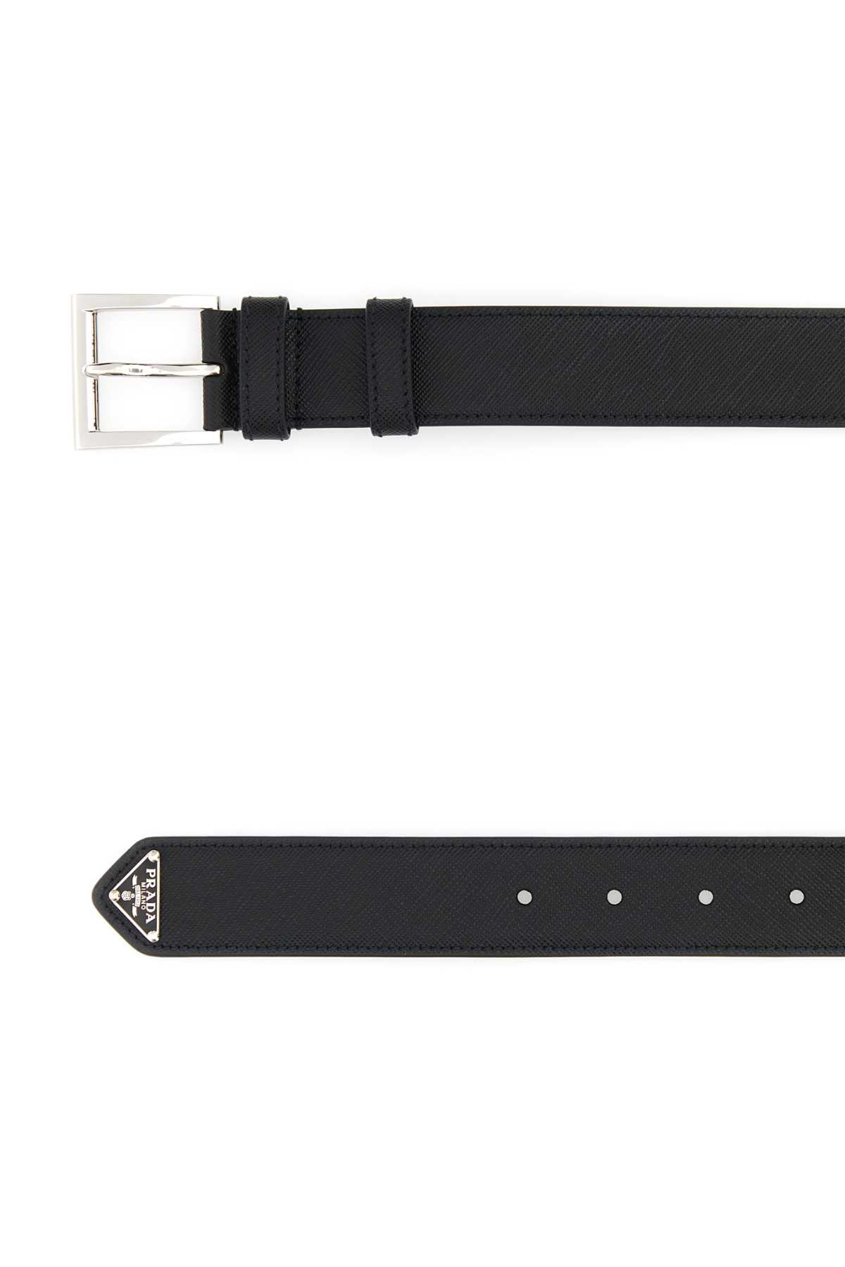 Prada Black Leather Belt In Black