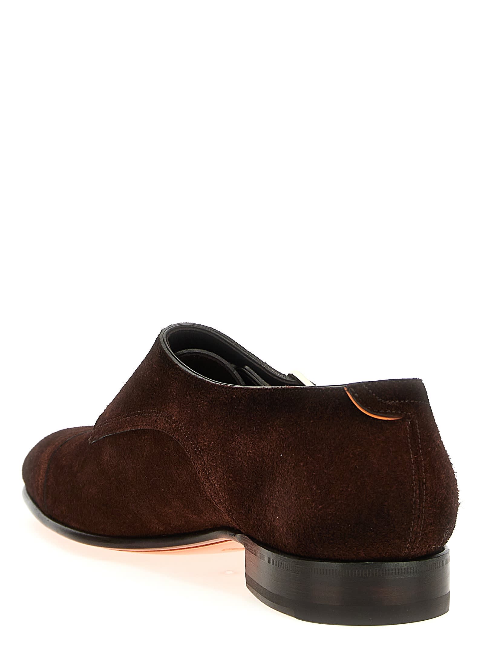 Santoni Dark Brown Double Buckle Dress Shoes