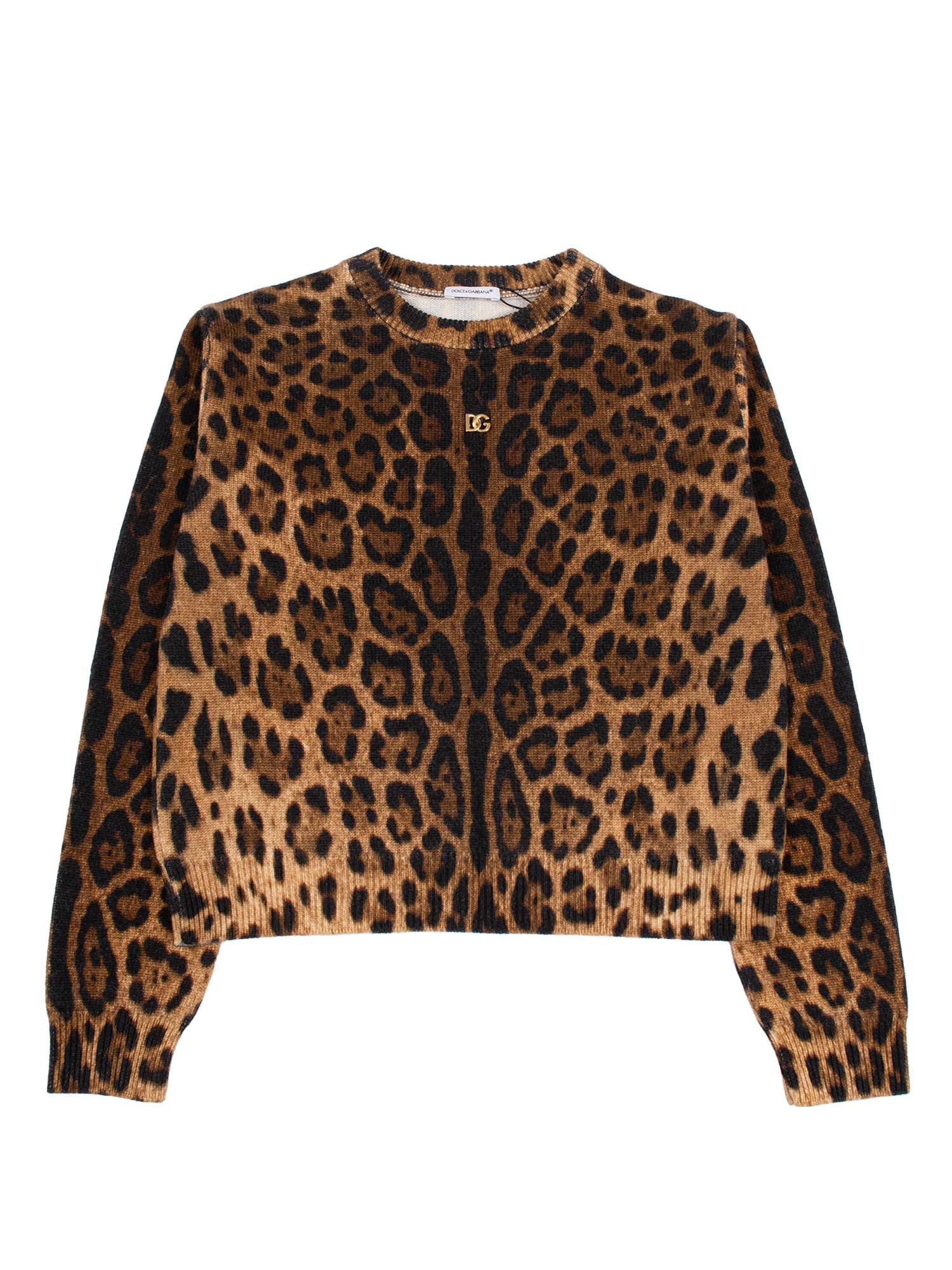 Dolce & Gabbana Leopard-print Crew-neck Pullover In Brown
