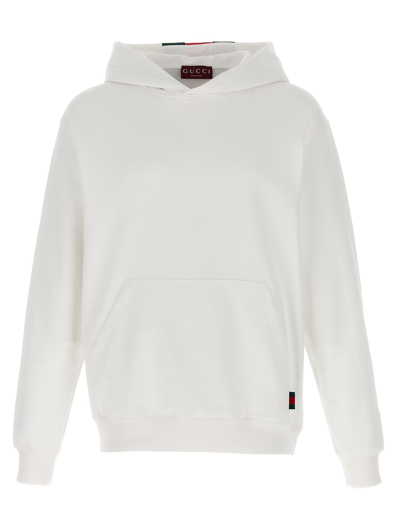 Gucci White Hoodie With Maxi Web Print On The Hood And Kangaroo Pocket On The Front In Cotton Man In White