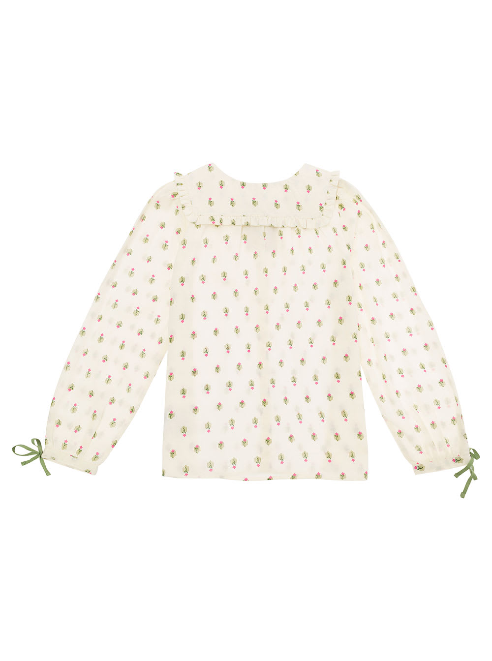 Shop Emile Et Ida Beige Shirt With Peter-pan Collar And Floreal Print In Cotton Girl