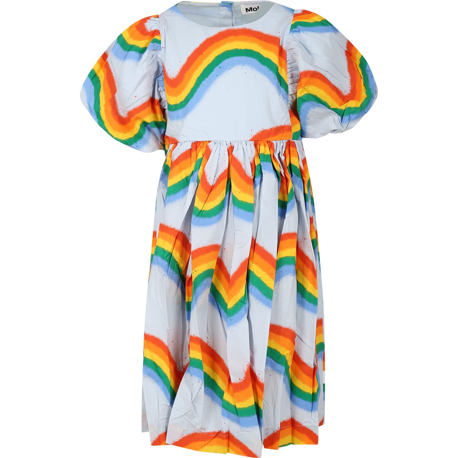Molo Kids' Sky Blue Casual Dress For Girl With Rainbow In Light Blue