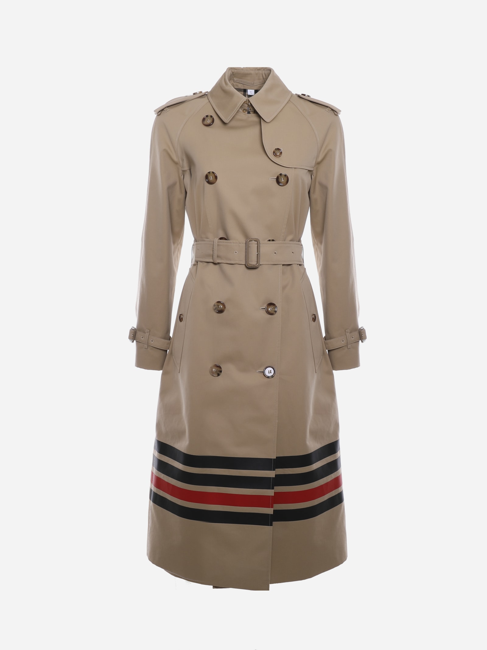 Burberry Cotton Trench Coat With Contrasting Detail On The Bottom