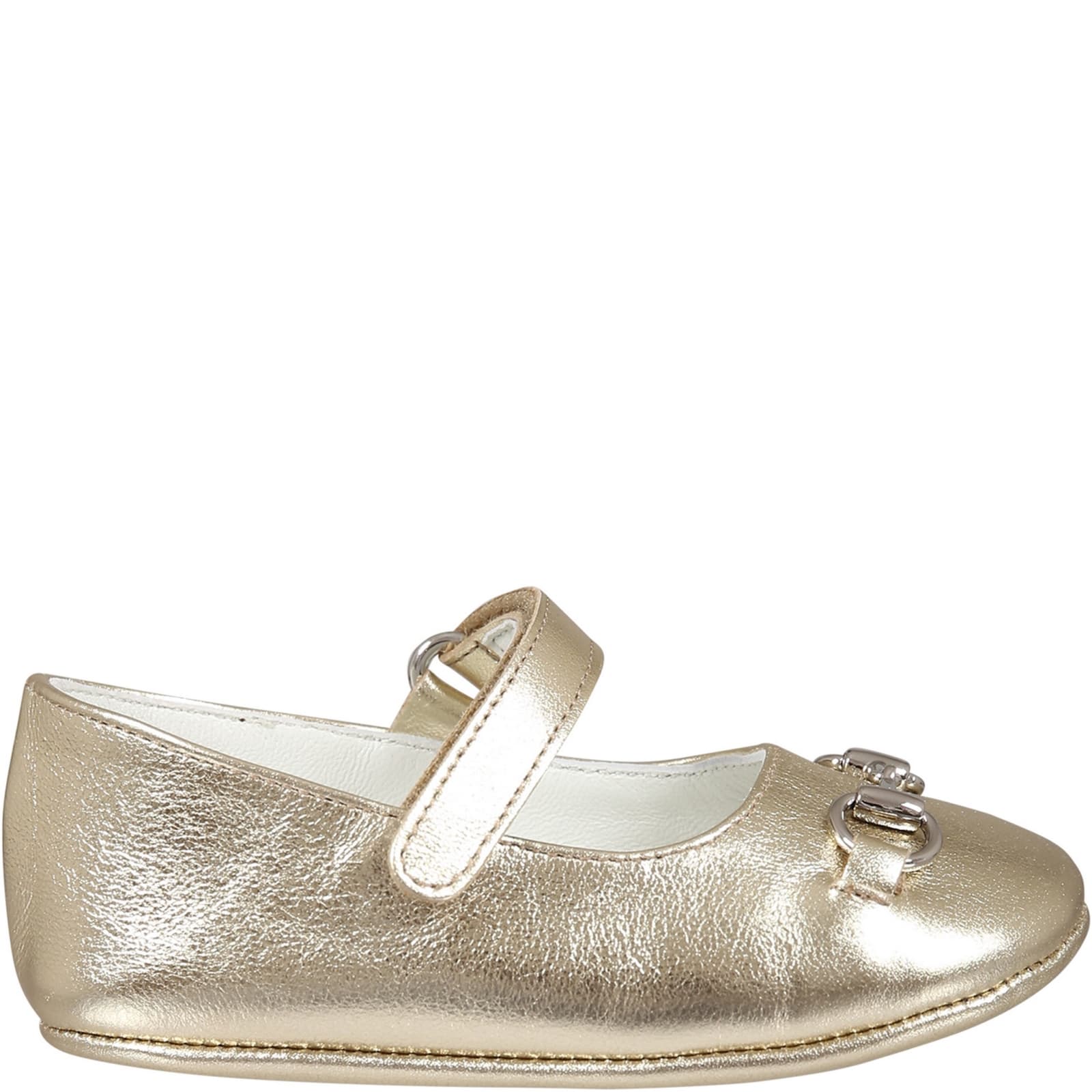 Gucci Gold Ballet Flats For Baby Girl With Horsebit
