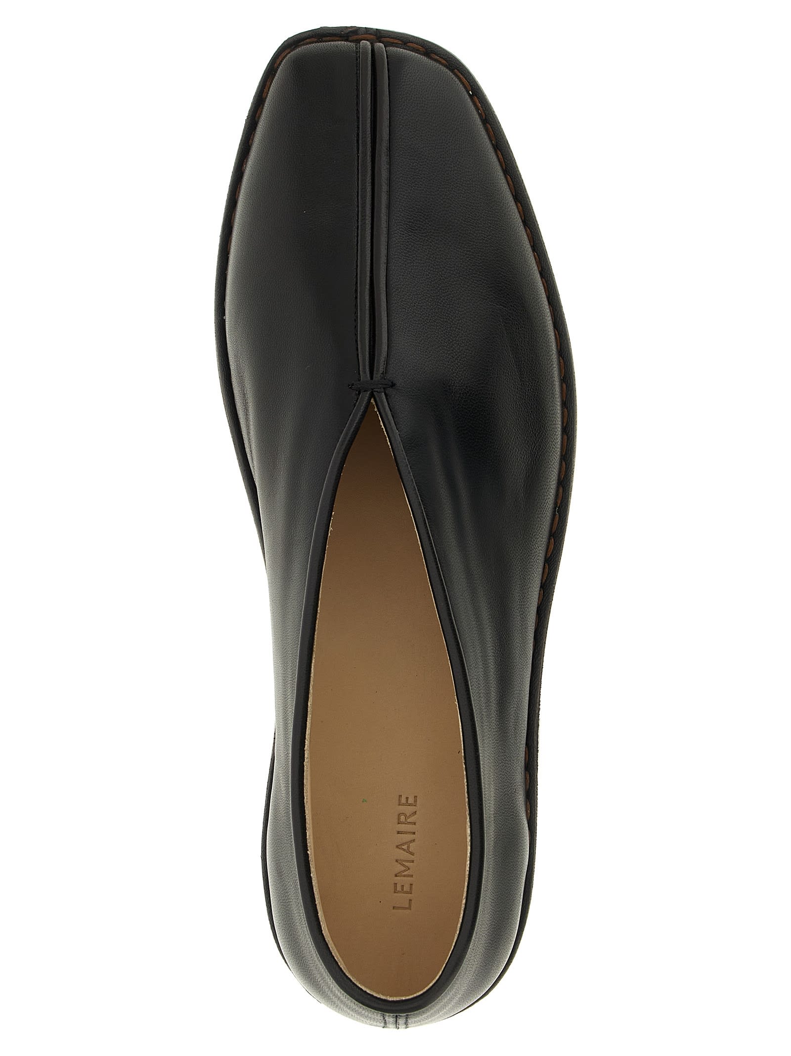 Lemaire Round Toe Slippers Seam Detailing In Black