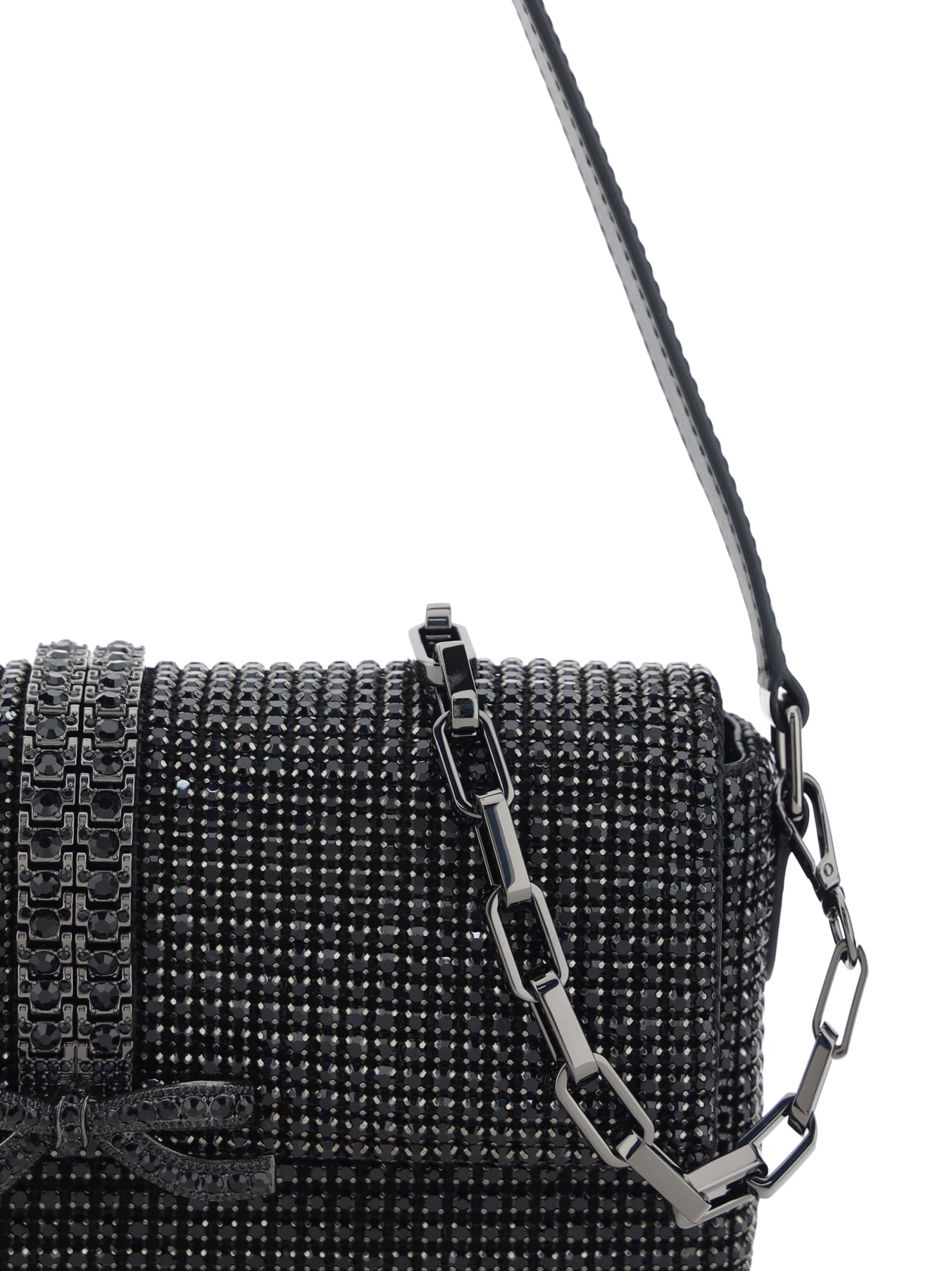 Shop Self-portrait Strass Baguette Shoulder Bag In Black